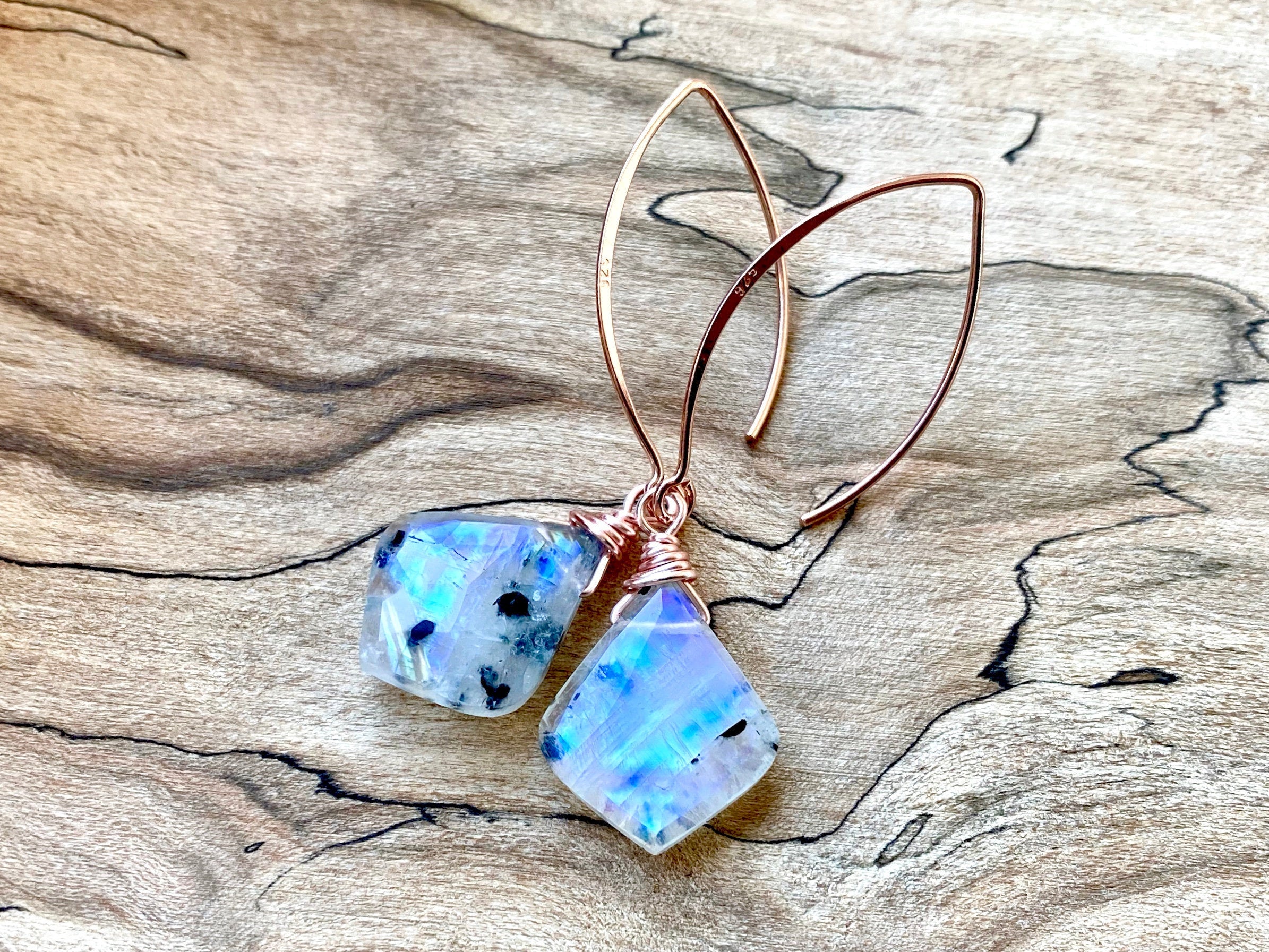 Rainbow moonstone earrings Raw moonstone jewelry gifts for women Real moonstone teardrop earrings Raw stone earrings Peruvian Opal earrings