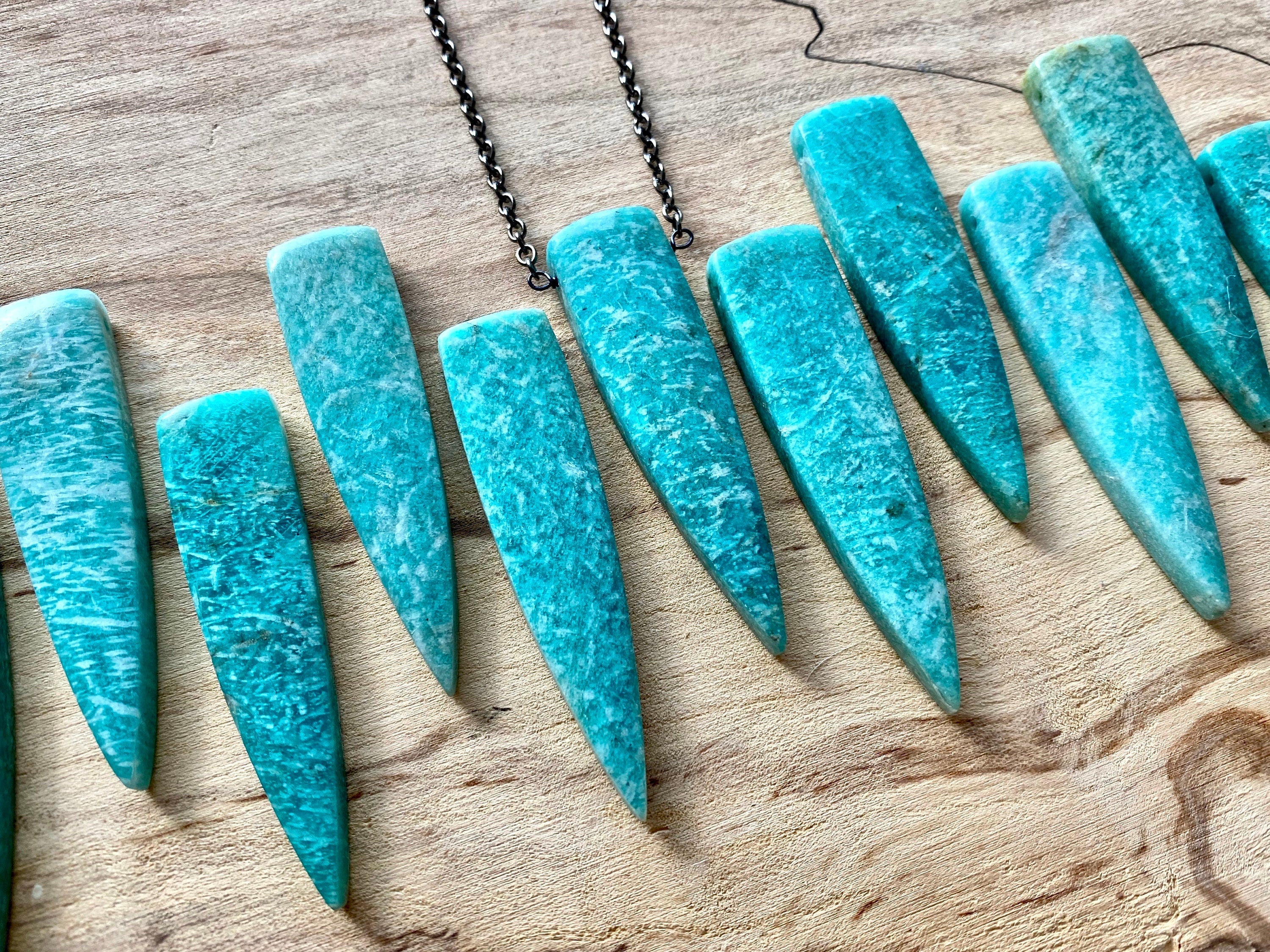 Raw amazonite necklace Large crystal necklace for men Large stone necklace for women Blue amazonite pendant necklace Russian amazonite