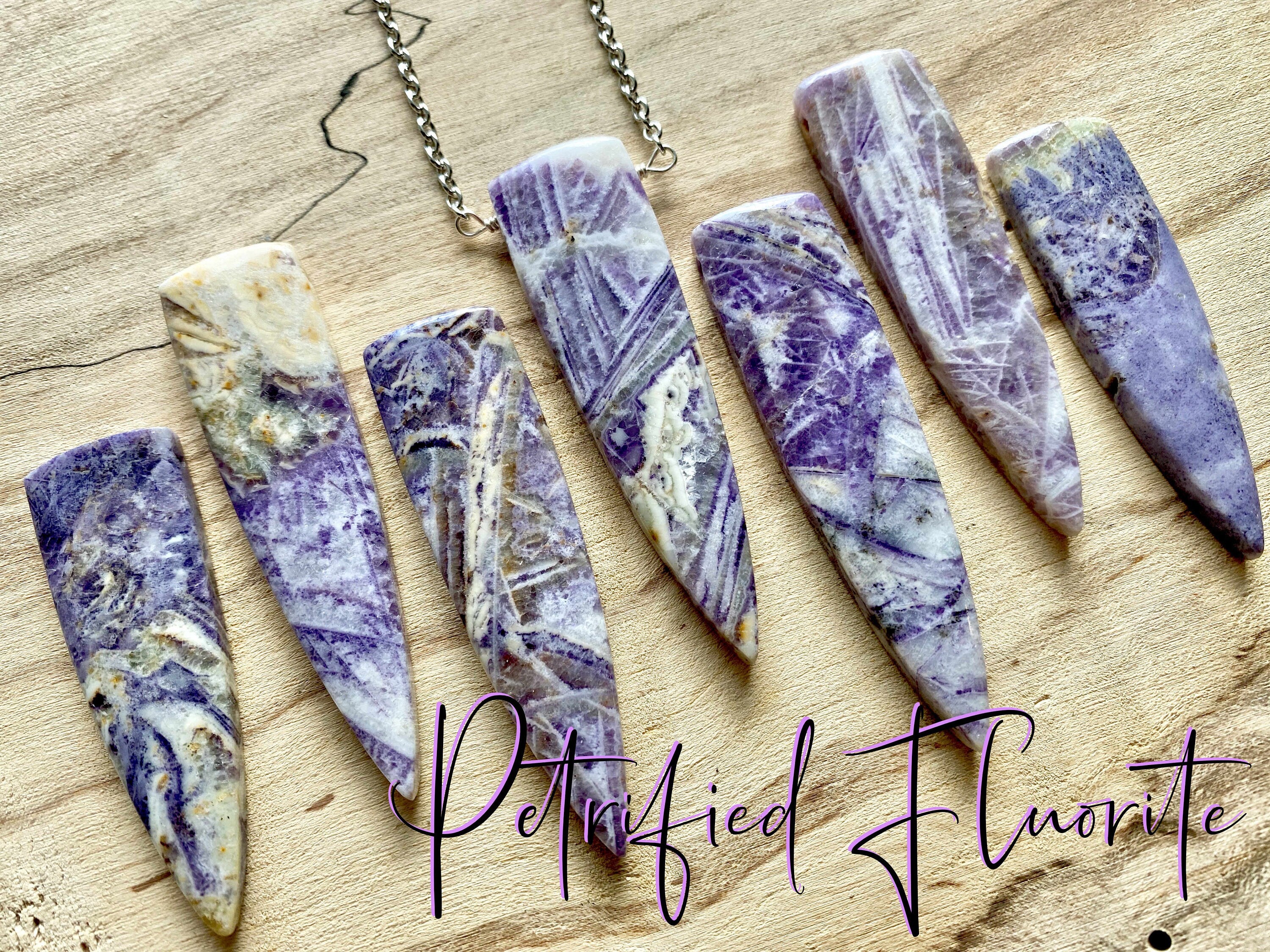 Petrified fluorite necklace Opalized fluorite point Fossil necklace Purple fluorite necklace Fossil jewelry Large fluorite point necklace