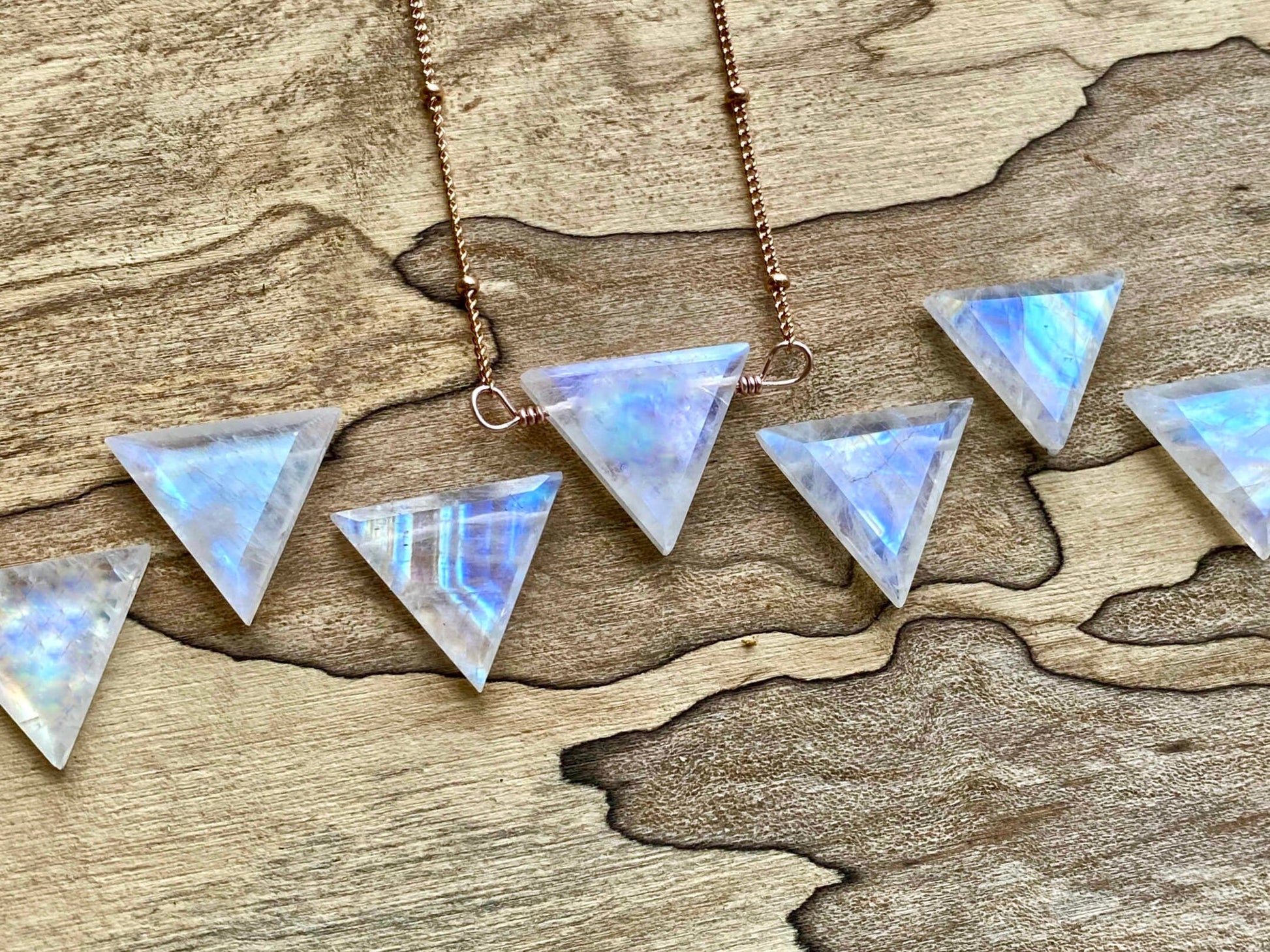 Rainbow moonstone necklace for women Natural moonstone jewelry Raw moonstone triangle necklace June birthstone necklace Natural gemstone