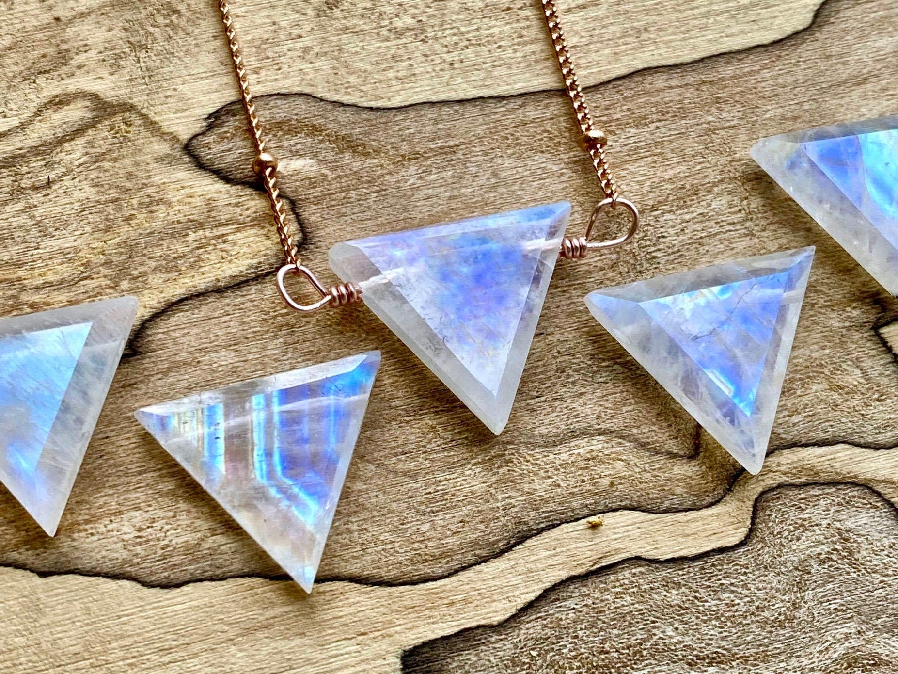 Rainbow moonstone necklace for women Natural moonstone jewelry Raw moonstone triangle necklace June birthstone necklace Natural gemstone