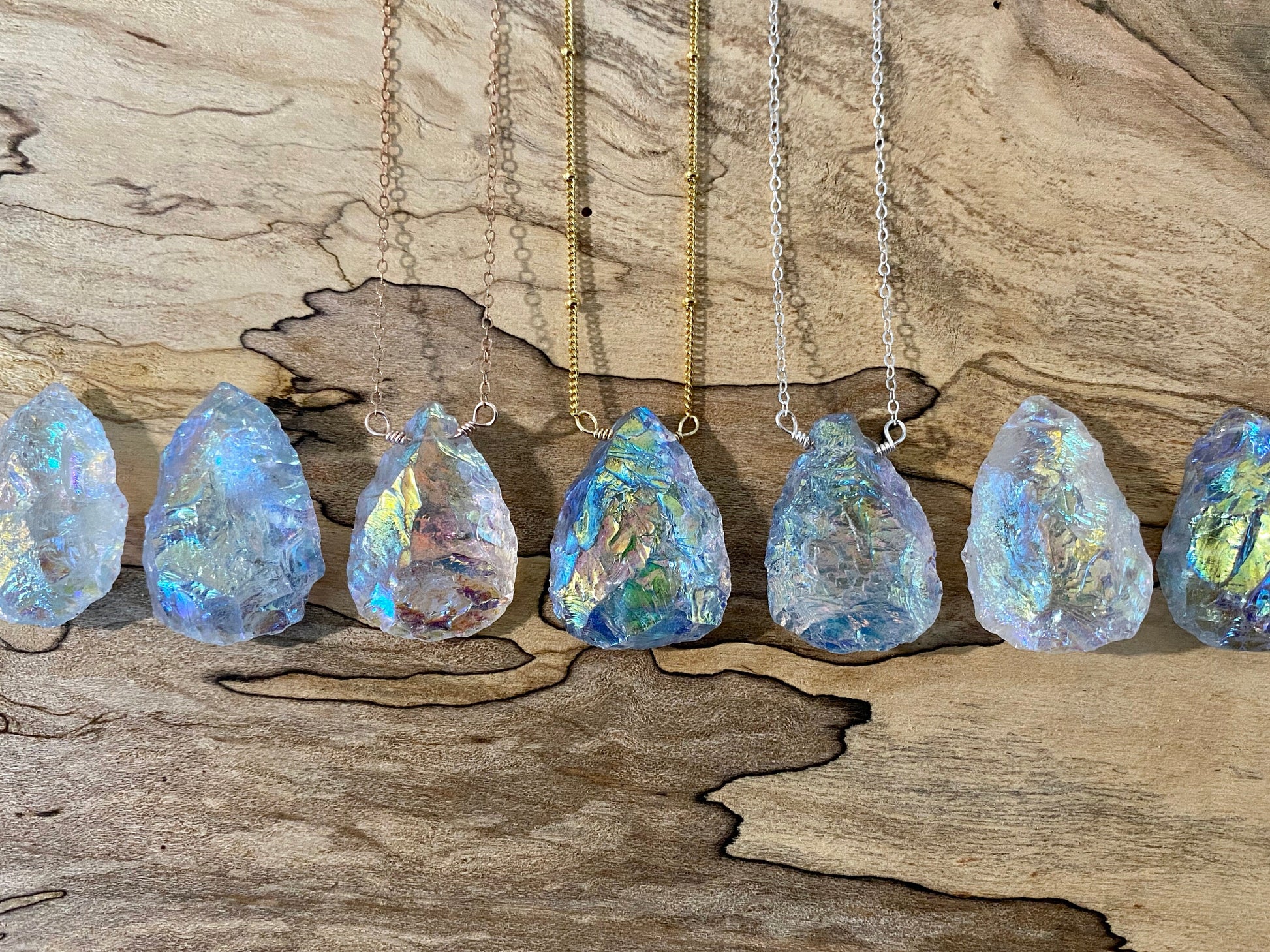 Raw angel aura quartz necklace Rainbow quartz necklace Raw crystal necklace for women Aura quartz crystal necklace Angel aura quartz pendant