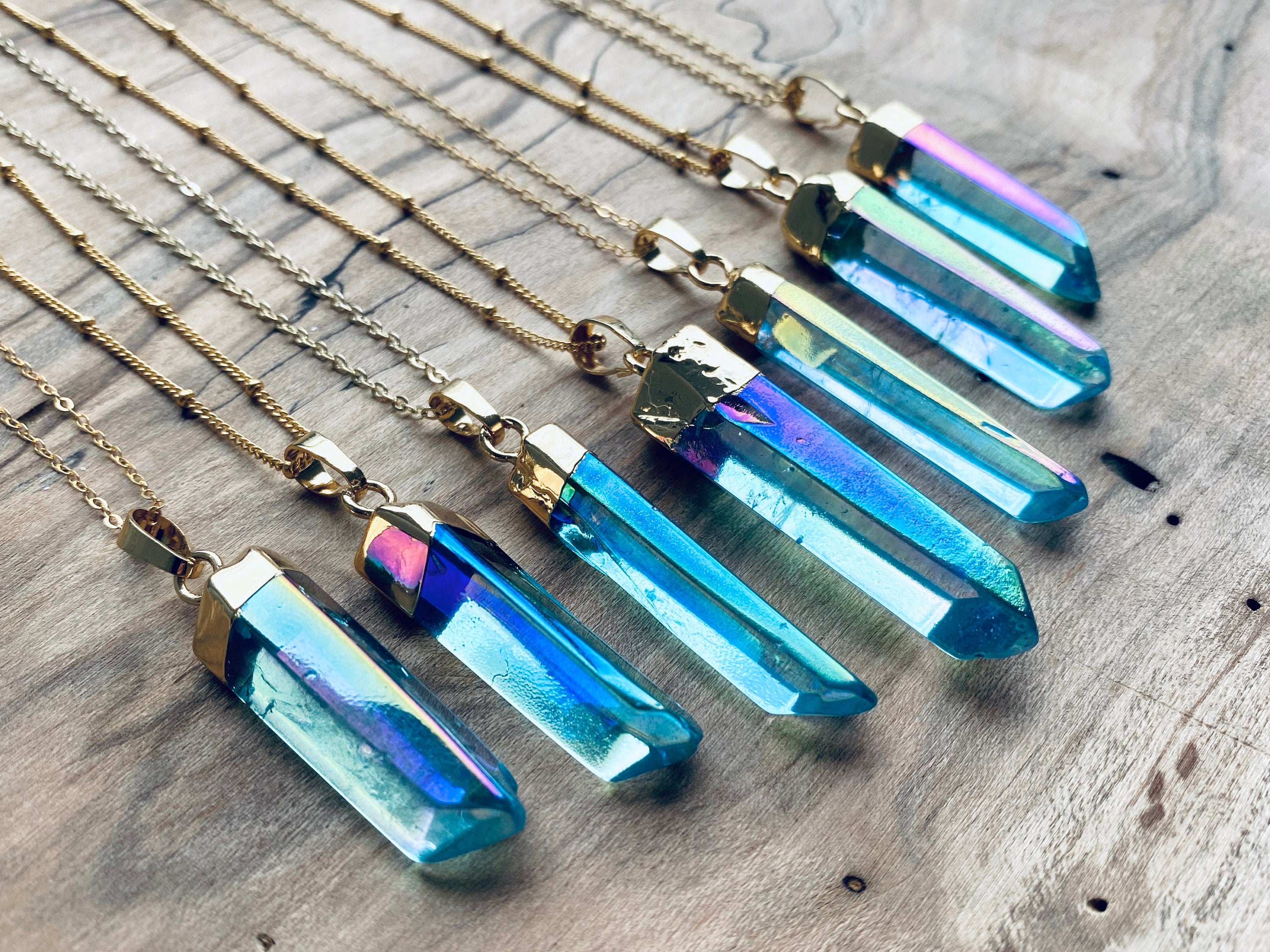 Raw Aqua Aura quartz necklace Aqua aura necklace Blue quartz necklace Quartz point necklace Aqua aura quartz pendant Blue crystal point