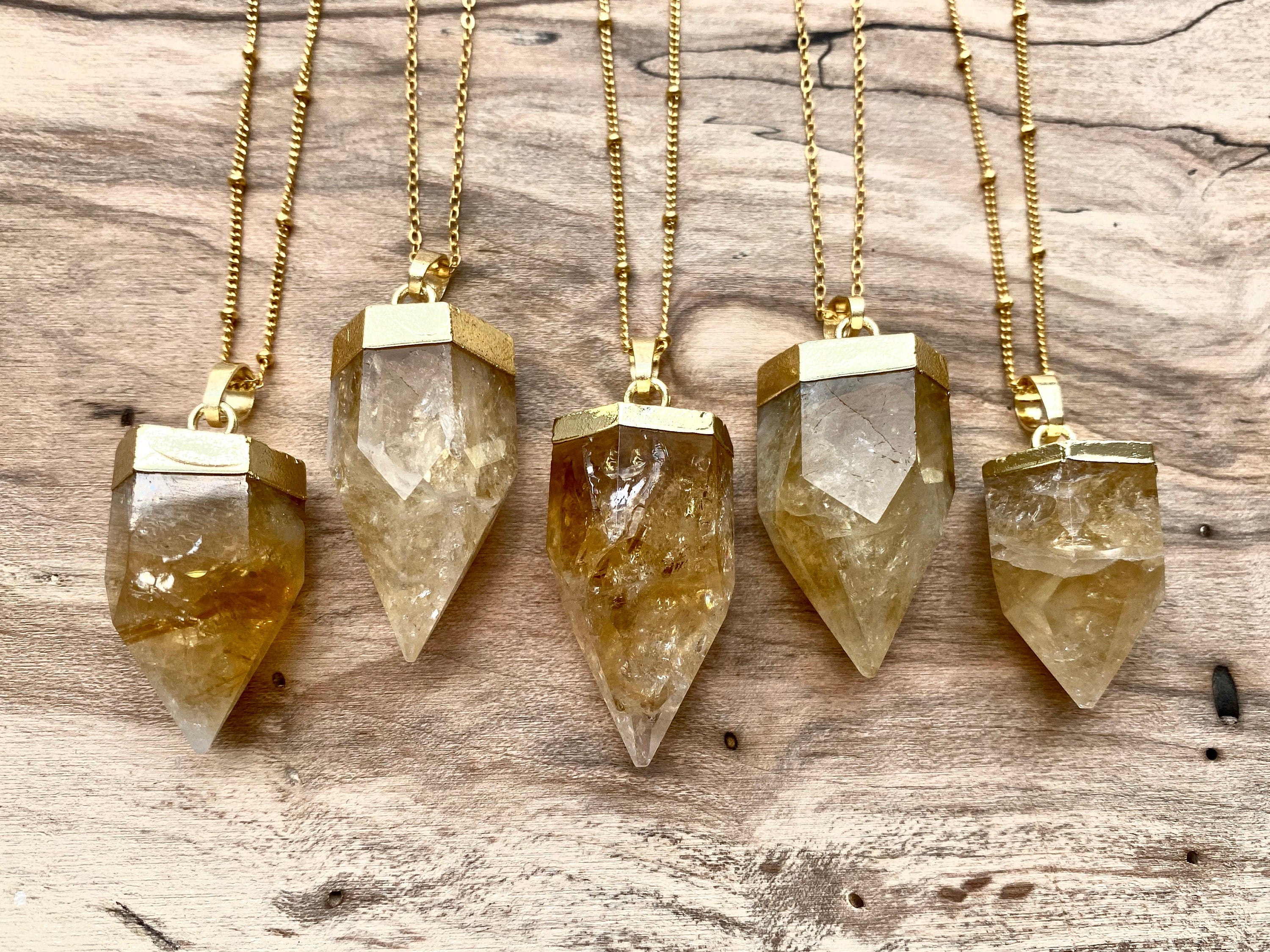 Raw Citrine point necklace Yellow citrine jewelry Natural citrine necklace for women Healing citrine necklace gold Orange citrine pendulum