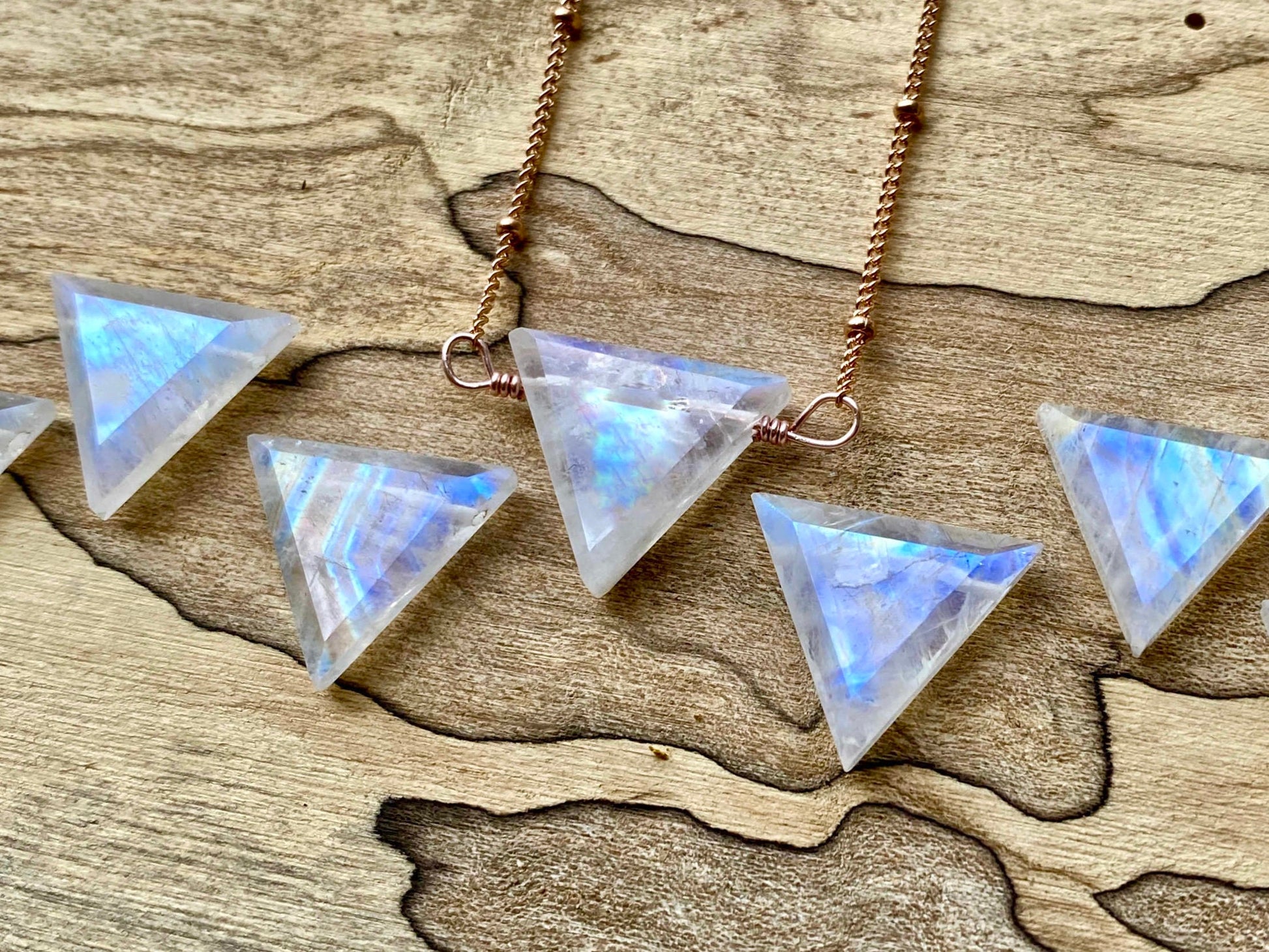 Rainbow moonstone necklace for women Natural moonstone jewelry Raw moonstone triangle necklace June birthstone necklace Natural gemstone