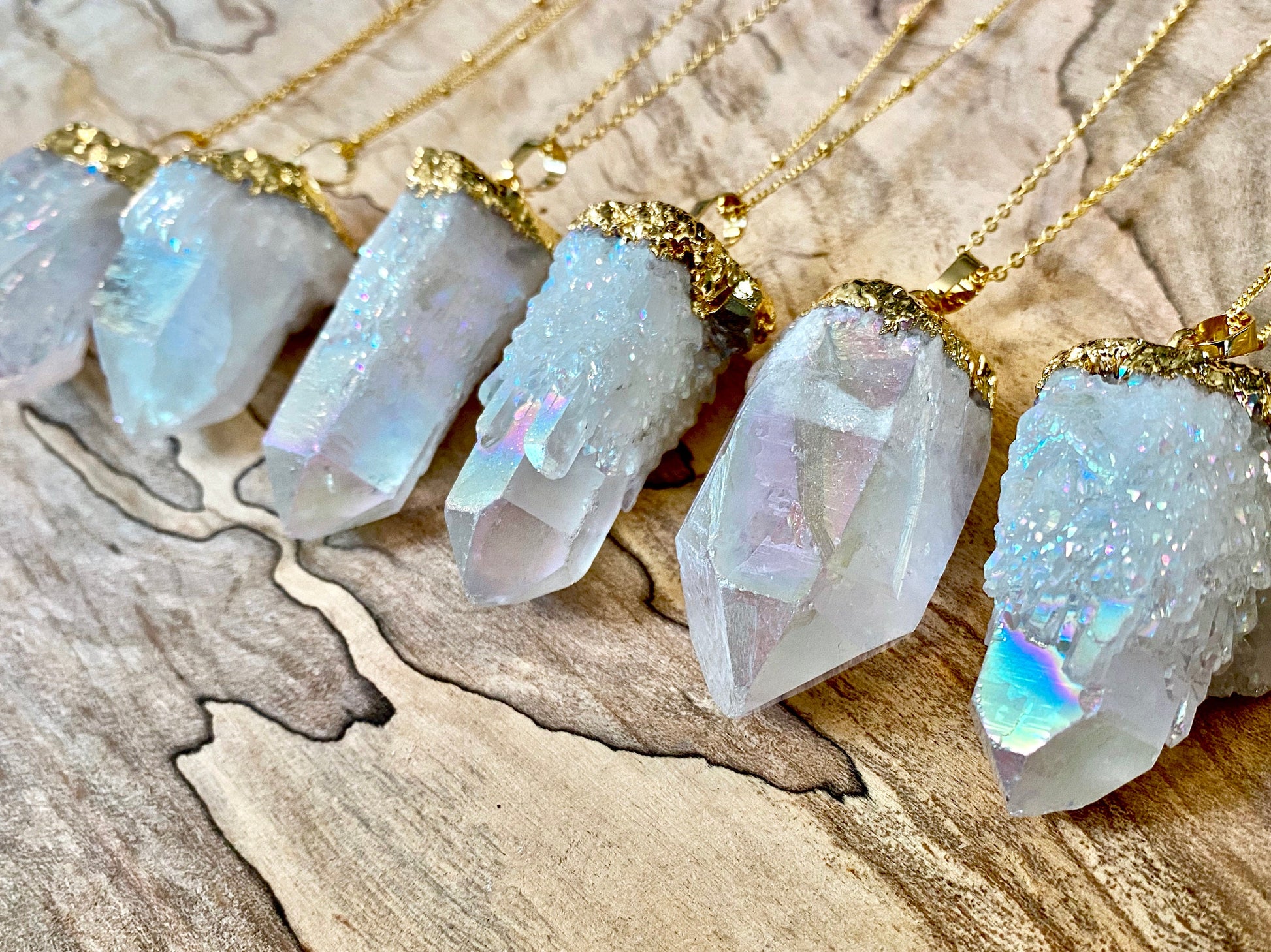 Raw crystal necklace Healing crystal necklace Angel Aura Quartz Necklace Opal crystal necklace Rainbow quartz point Sterling silver option