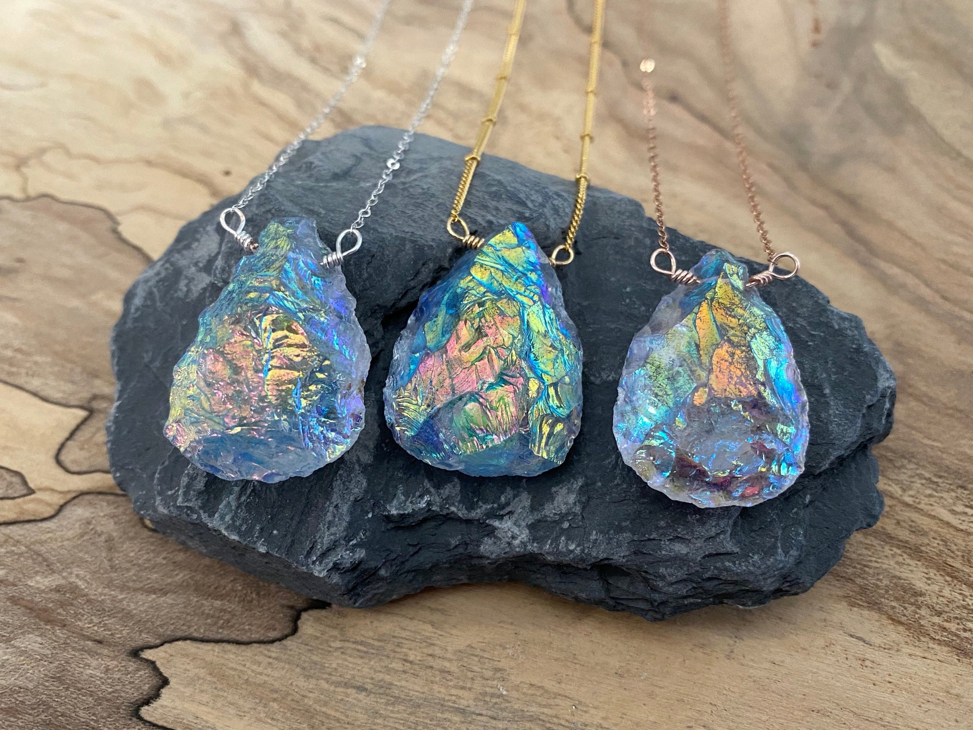 Raw angel aura quartz necklace Rainbow quartz necklace Raw crystal necklace for women Aura quartz crystal necklace Angel aura quartz pendant