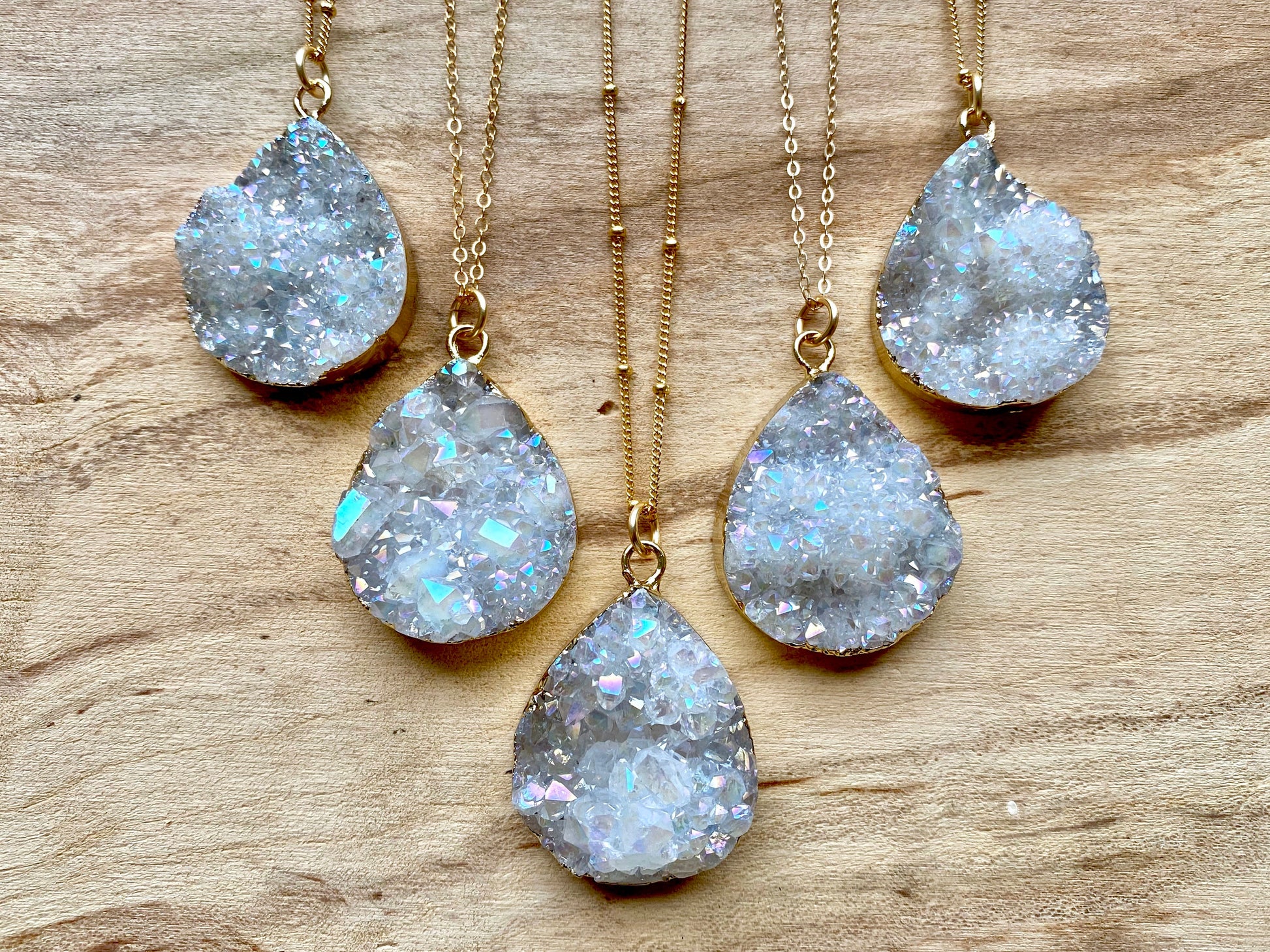 Angel aura quartz necklace Raw druzy necklace Angel Aura quartz cluster Rainbow quartz necklace Angel aura quartz jewelry Raw geode necklace