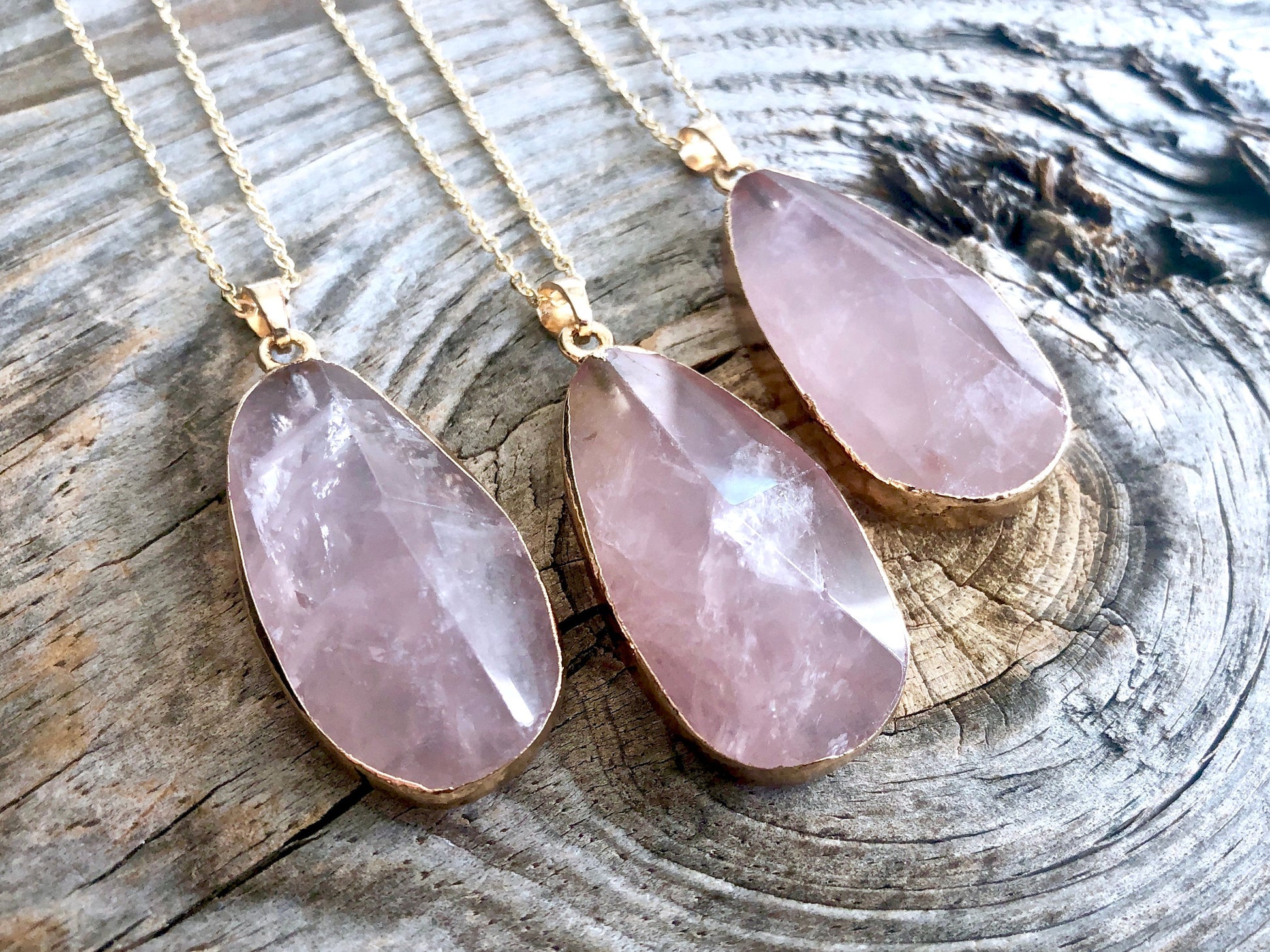 Raw rose quartz necklace 14k gold rose quartz jewelry large rose quartz pendant sterling silver Healing rose quartz necklaces Rose crystal