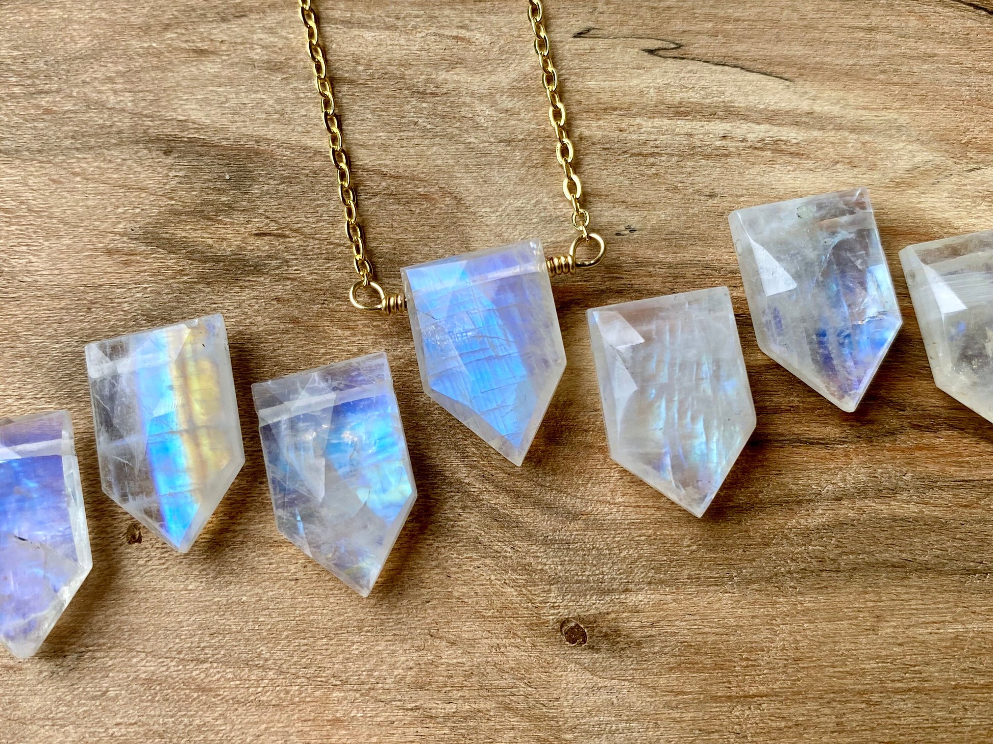 Raw moonstone necklace White moonstone pendant Rose gold moon stone necklace Rainbow moonstone jewelry Blue moon stone jewelry Moon necklace