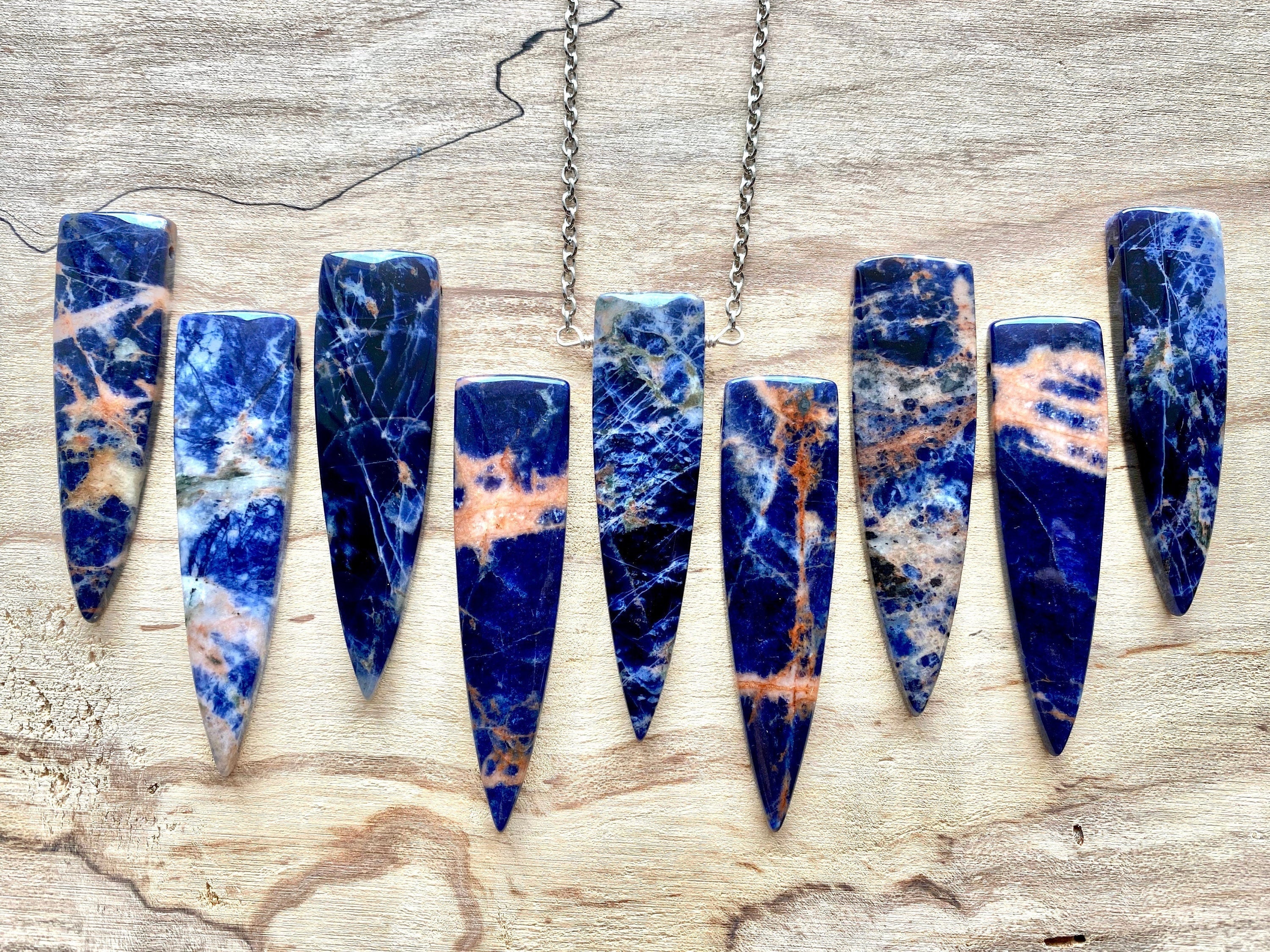 Blue Sodalite necklace Raw sodalite pendant Orange sodalite jewelry Healing crystal necklace Large crystal point Natural sodalite wand