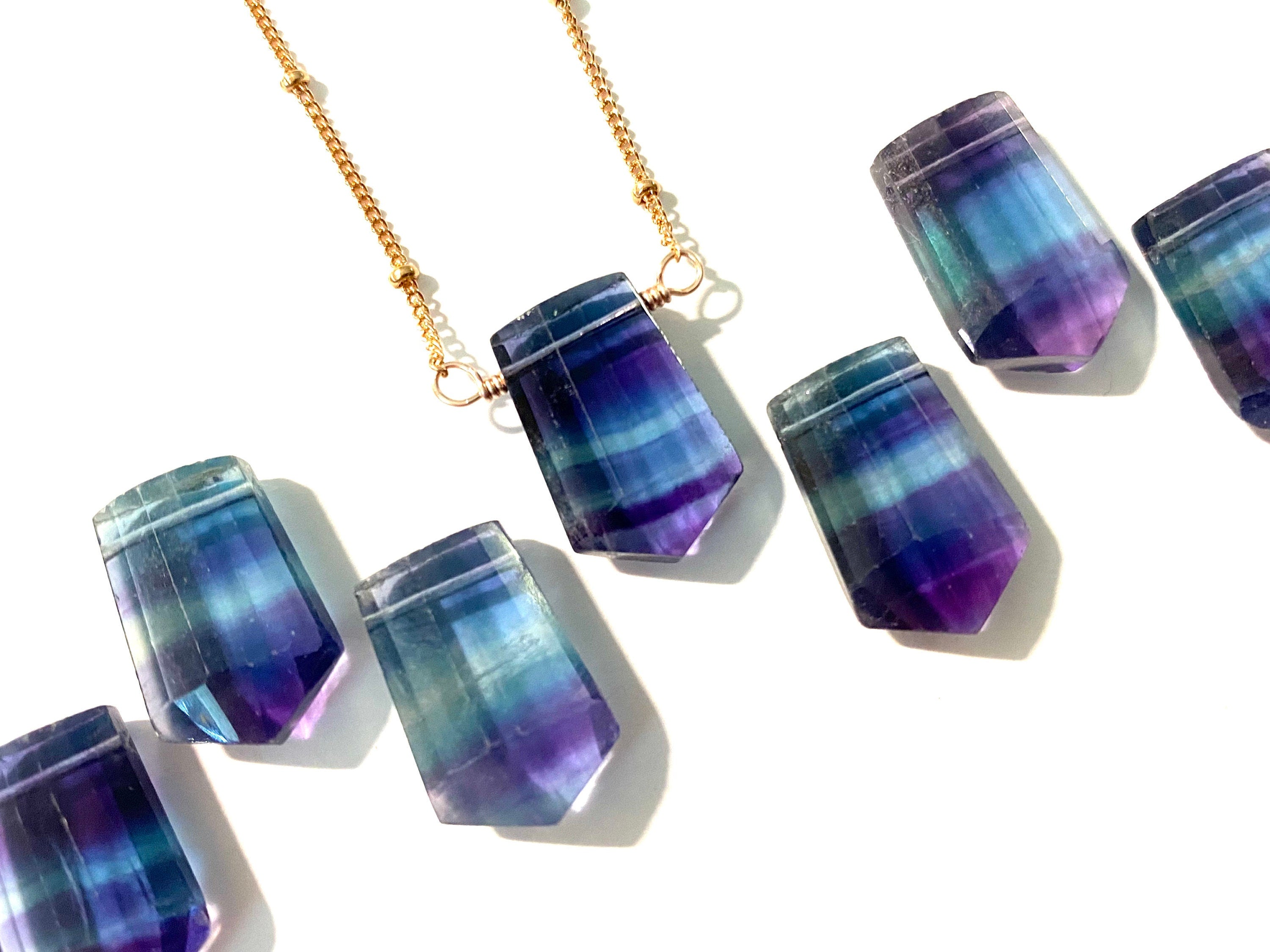 Rainbow Fluorite crystal necklace for women Raw crystal necklace Raw fluorite jewelry Purple fluorite point necklace Gemstone point necklace