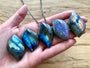 Rainbow labradorite necklace Large stone necklace for men women Blue labradorite palm stone necklace Raw labradorite jewelry Rainbow stone