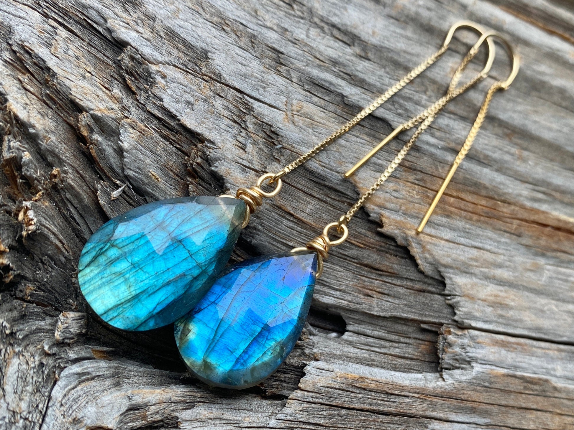 Large moonstone earrings Threader earrings Rainbow moonstone earrings Gold moonstone earrings Long chain earrings Raw moonstone jewelry