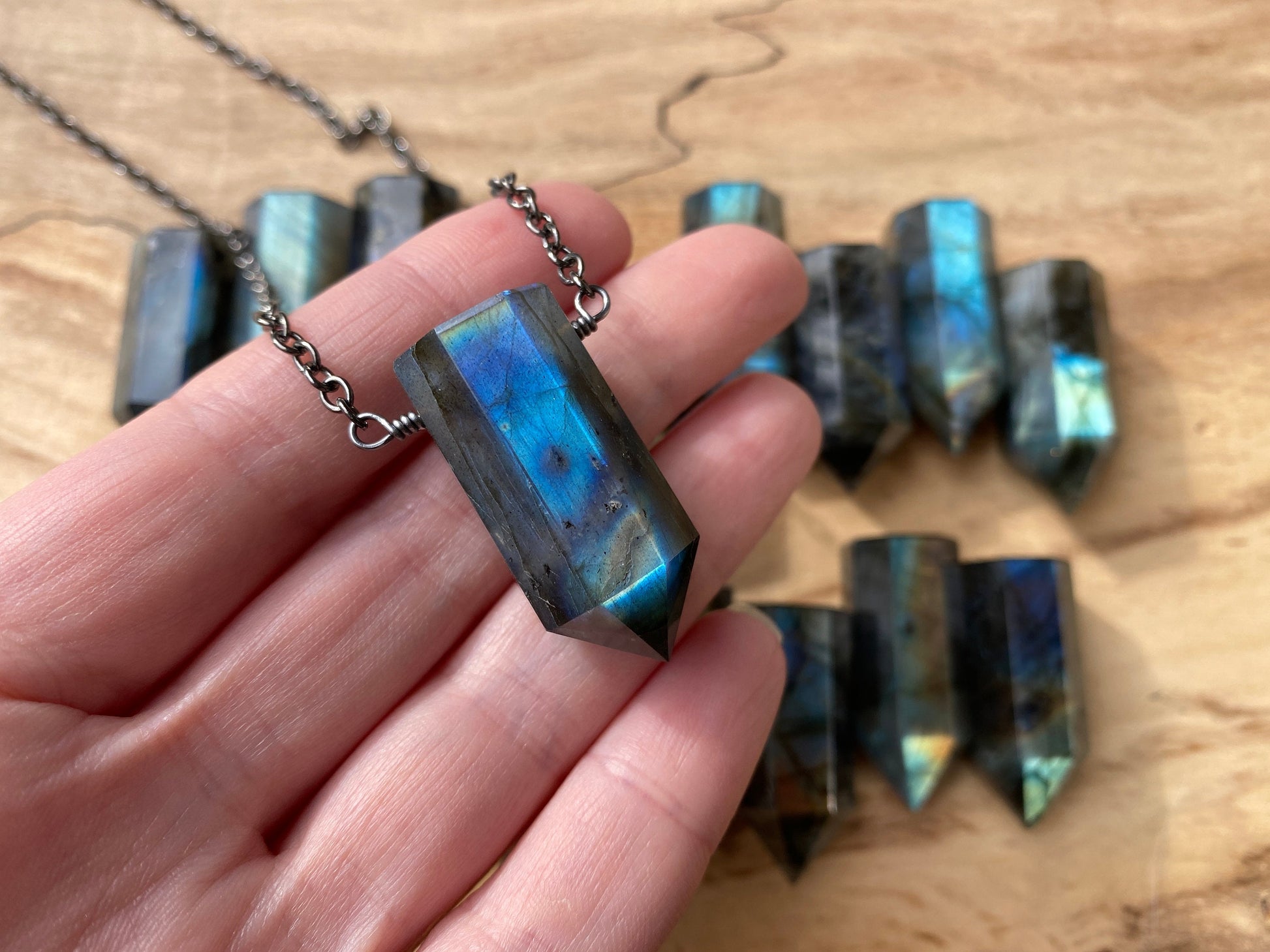 Large labradorite pendant Rainbow labradorite jewelry for men women Raw crystal point necklace Crystal tower necklace Stone obelisk necklace