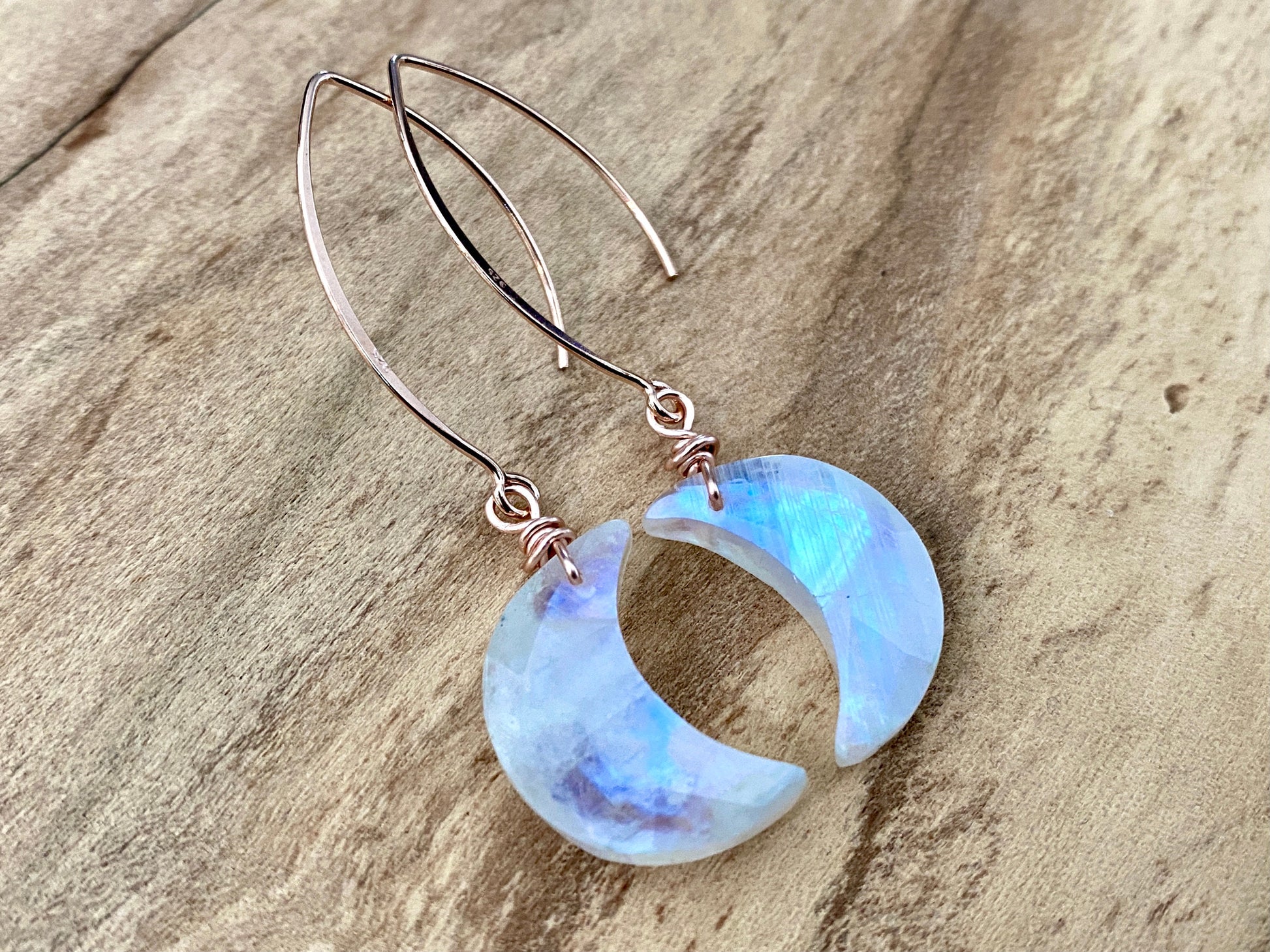 Raw Rose Quartz earrings dangle Crystal moon earrings gold Real rose quartz moon earrings Gemstone moon earrings Moon crystal earrings