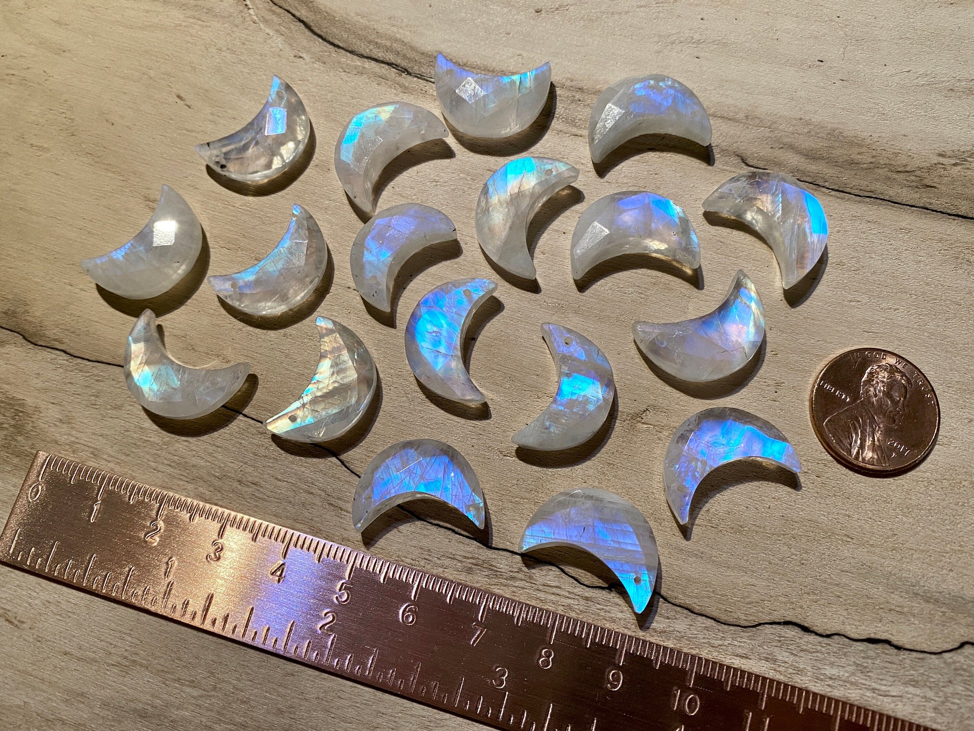 Rainbow moonstone earrings Crystal moon earrings Raw moonstone moon earrings Crescent moon earrings Half moon shaped moonstone jewelry