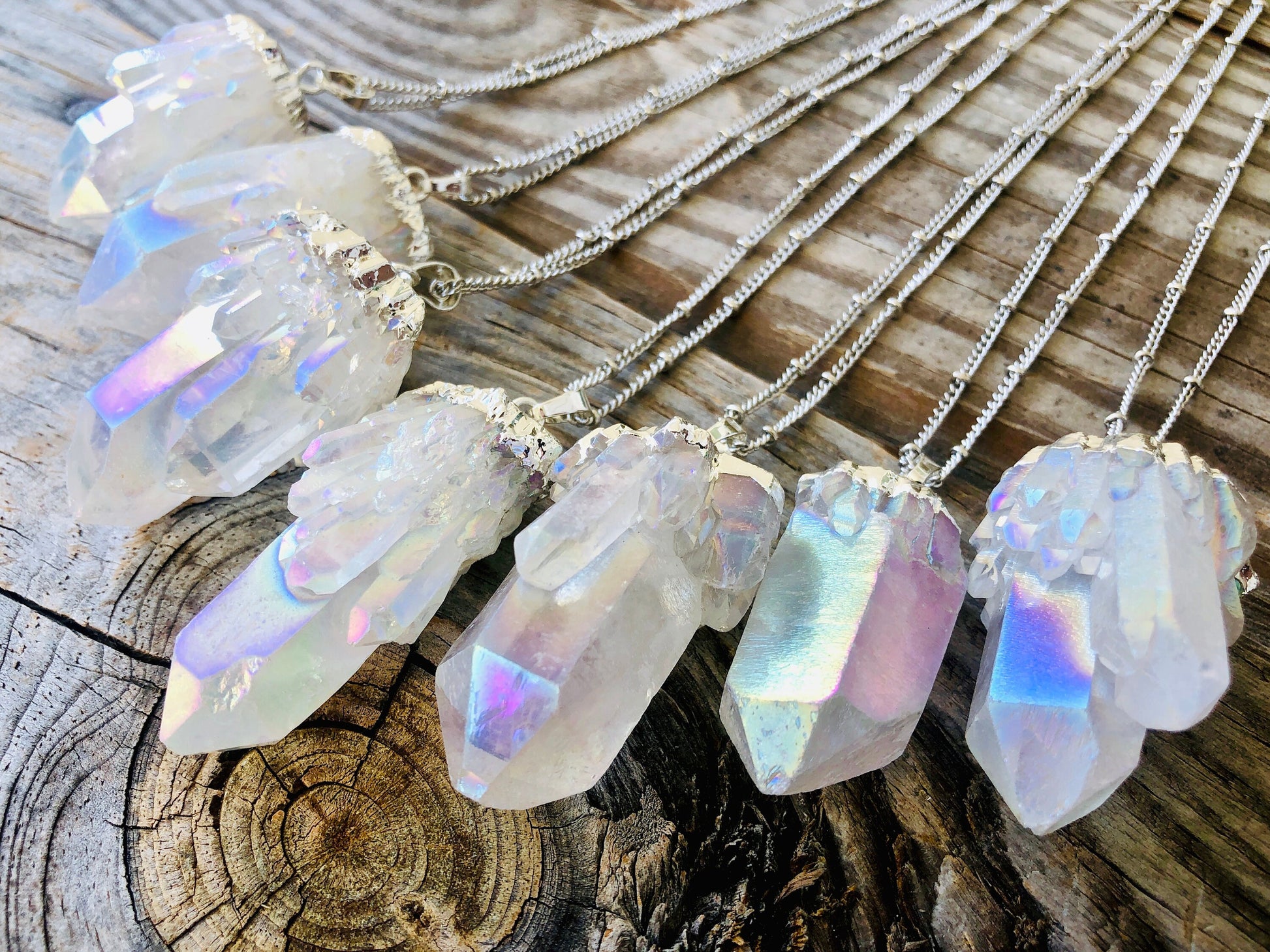 Large rainbow quartz necklace Raw crystal necklace Angel Aura quartz necklace Healing crystal necklace for women Rose Gold crystal necklace