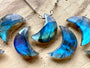 Raw labradorite moon necklace Crystal moon necklace for women Blue labradorite necklace Raw gemstone moon necklace Real labradorite pendant
