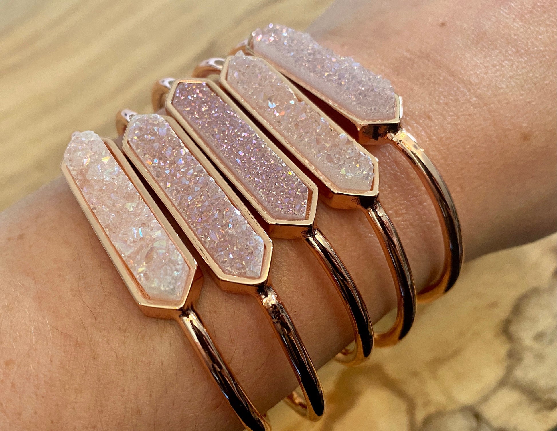 Raw druzy bracelet Popular right now Raw stone bracelet Best selling items Stacking bracelets for women Angel aura quartz Raw stone jewelry