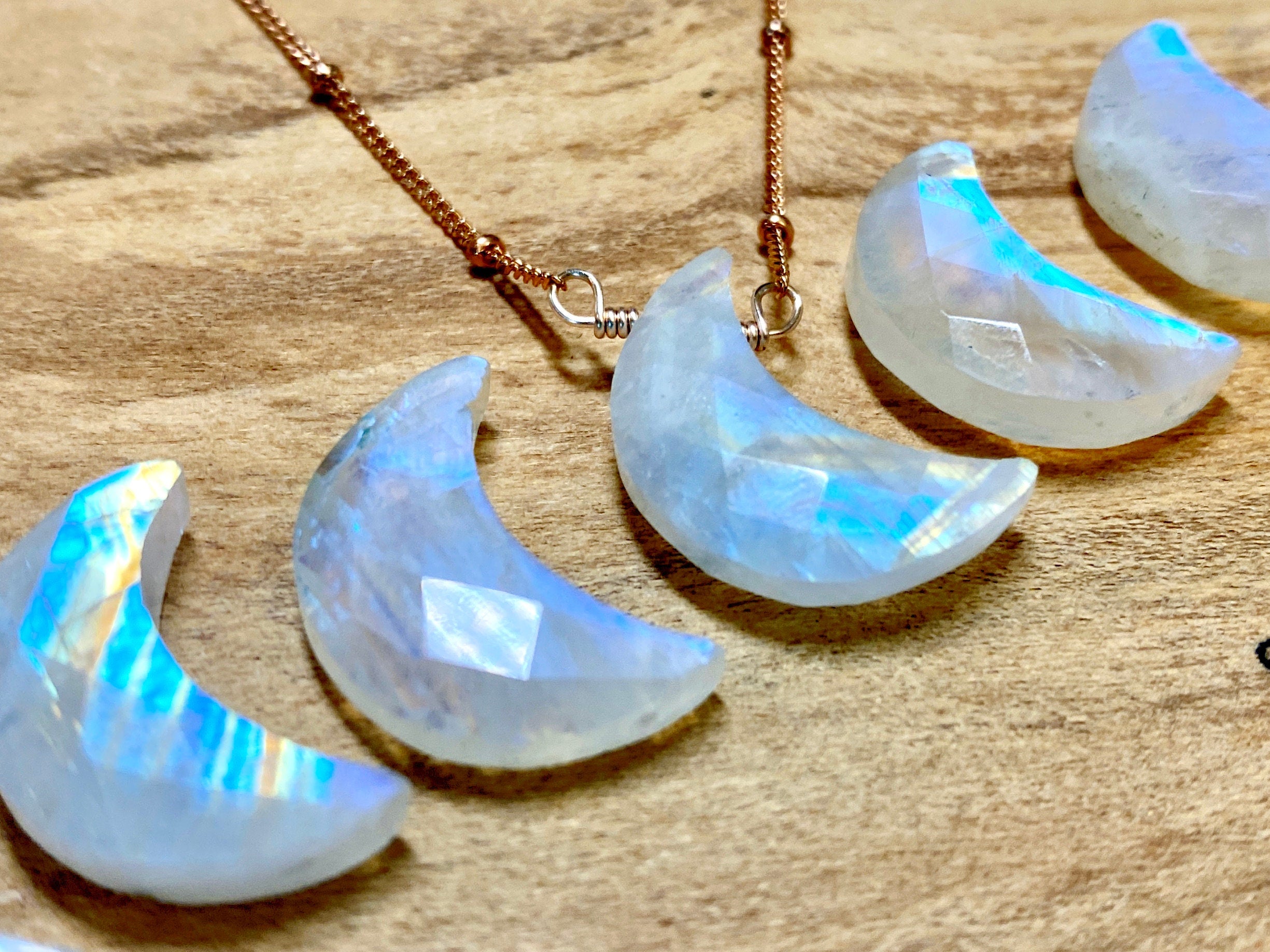 Rainbow moonstone necklace Real moonstone moon necklace Crystal moon necklace for women Raw moonstone necklace Raw gemstone moon necklace