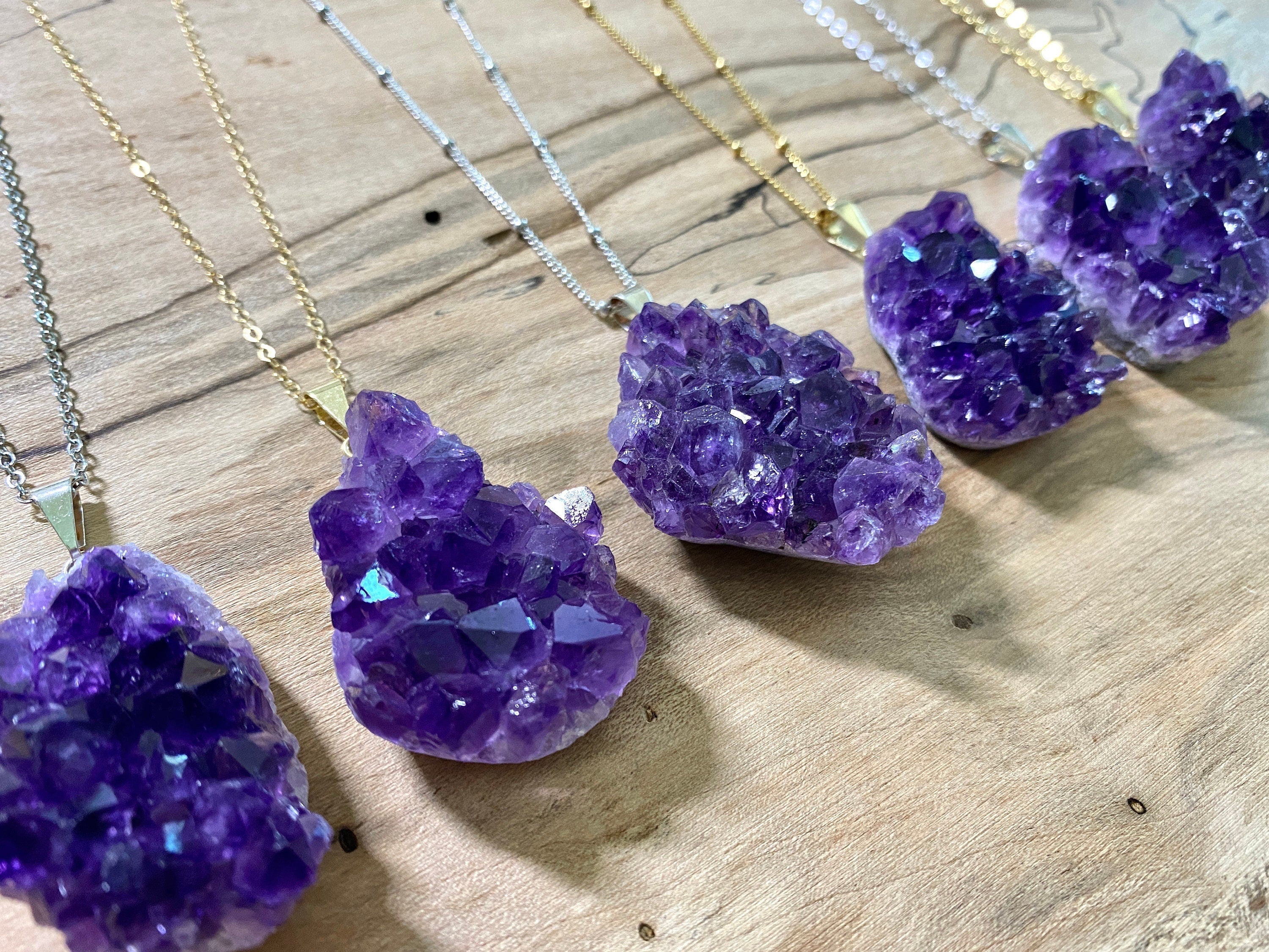 Raw amethyst necklace Large amethyst pendant Real amethyst jewelry for women Amethyst geode necklace Purple druzy pendant Crystal cluster