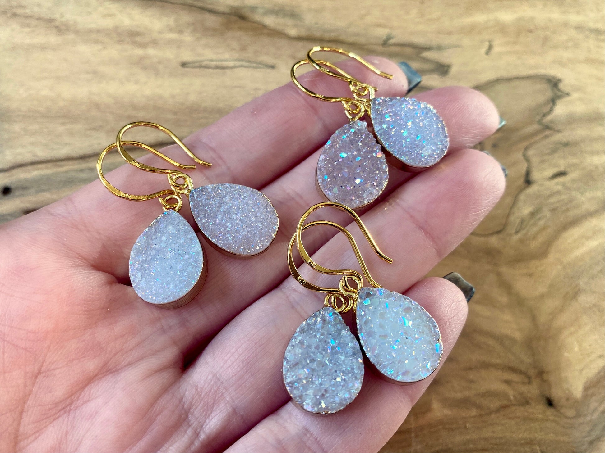 Raw druzy earrings Angel aura earrings Raw druzy jewelry Druzy geode earrings dangle drusy earrings Angel aura quartz earrings Bridesmaid