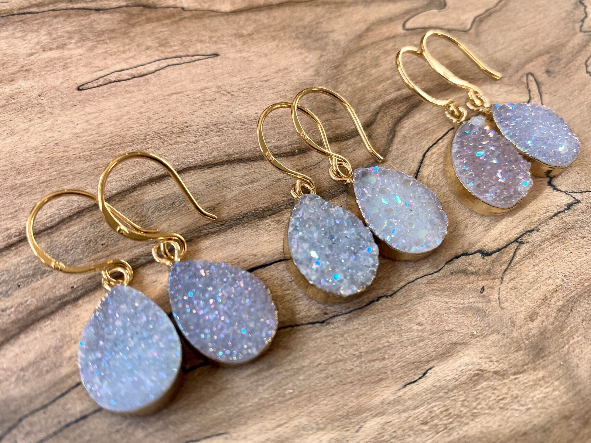 Raw druzy earrings Angel aura earrings Raw druzy jewelry Druzy geode earrings dangle drusy earrings Angel aura quartz earrings Bridesmaid