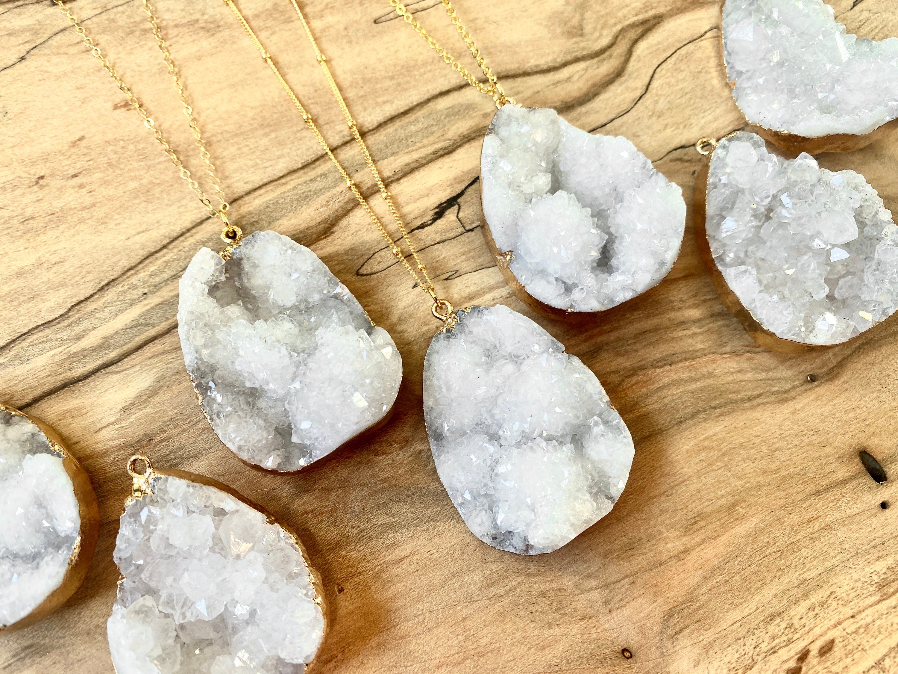 Large druzy pendant necklace Raw druzy necklace Large geode necklace Large crystal cluster necklace Raw geode necklace White druzy necklace