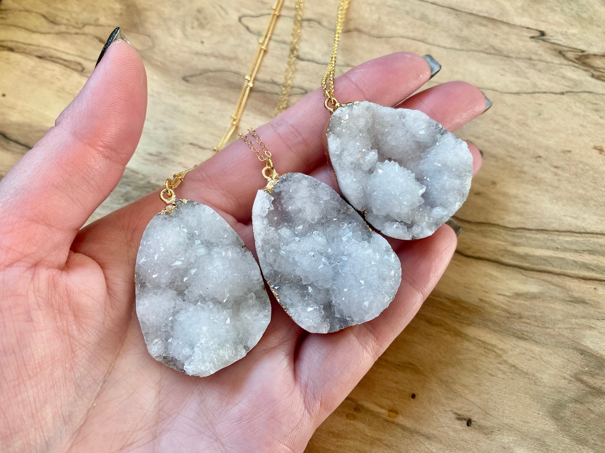 Large druzy pendant necklace Raw druzy necklace Large geode necklace Large crystal cluster necklace Raw geode necklace White druzy necklace
