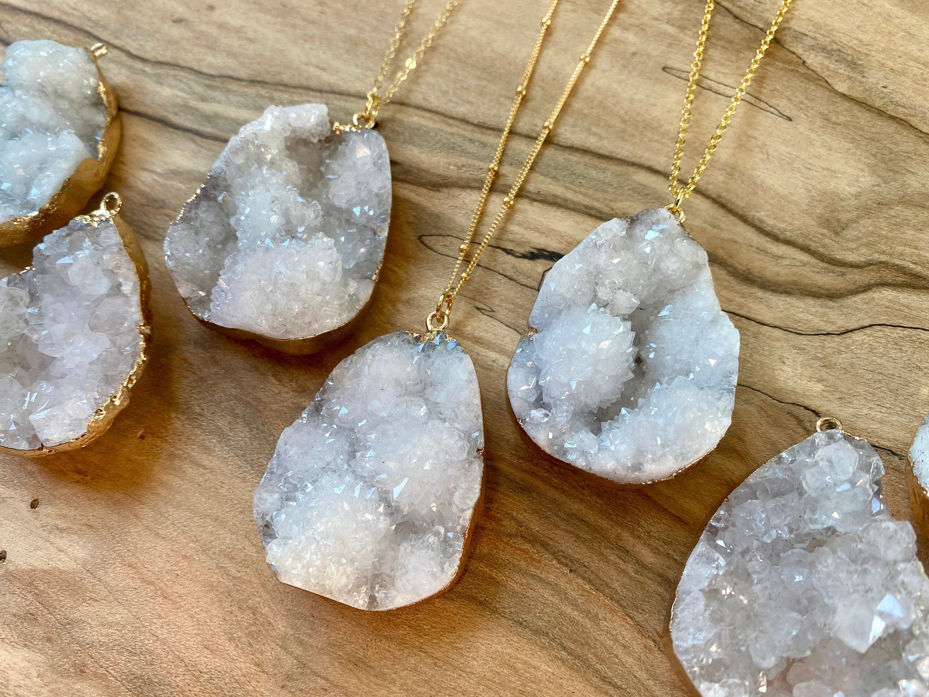 Large druzy pendant necklace Raw druzy necklace Large geode necklace Large crystal cluster necklace Raw geode necklace White druzy necklace