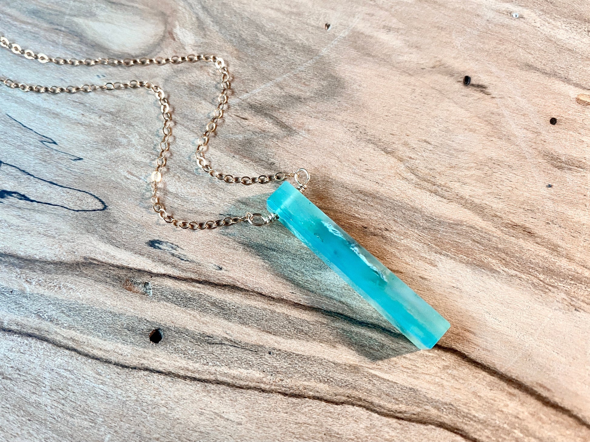 Peruvian Opal necklace for women men Green blue Peruvian Opal jewelry Raw opal necklace for her Peruvian opal pendant Opal bar necklace