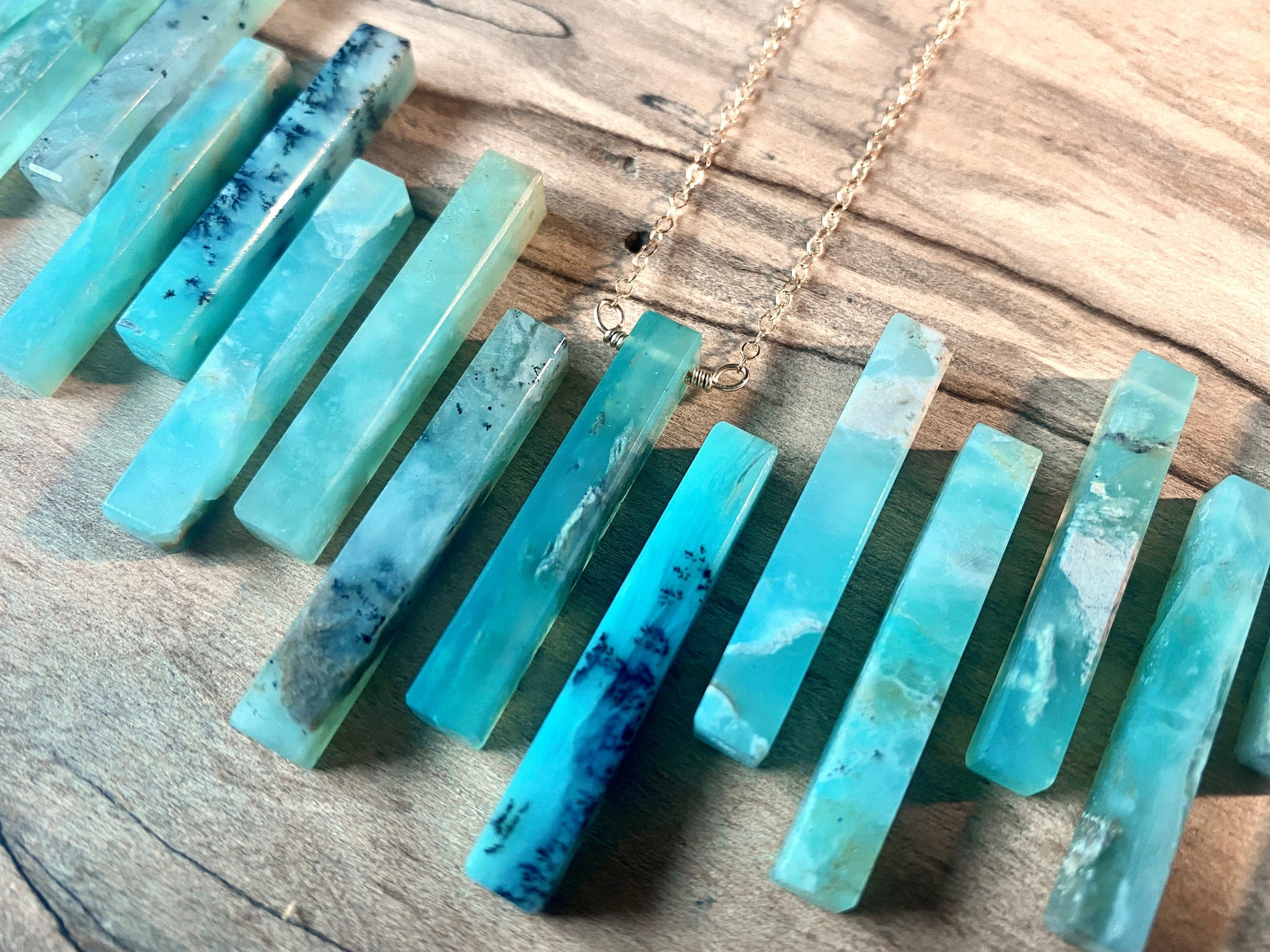 Peruvian Opal necklace for women men Green blue Peruvian Opal jewelry Raw opal necklace for her Peruvian opal pendant Opal bar necklace