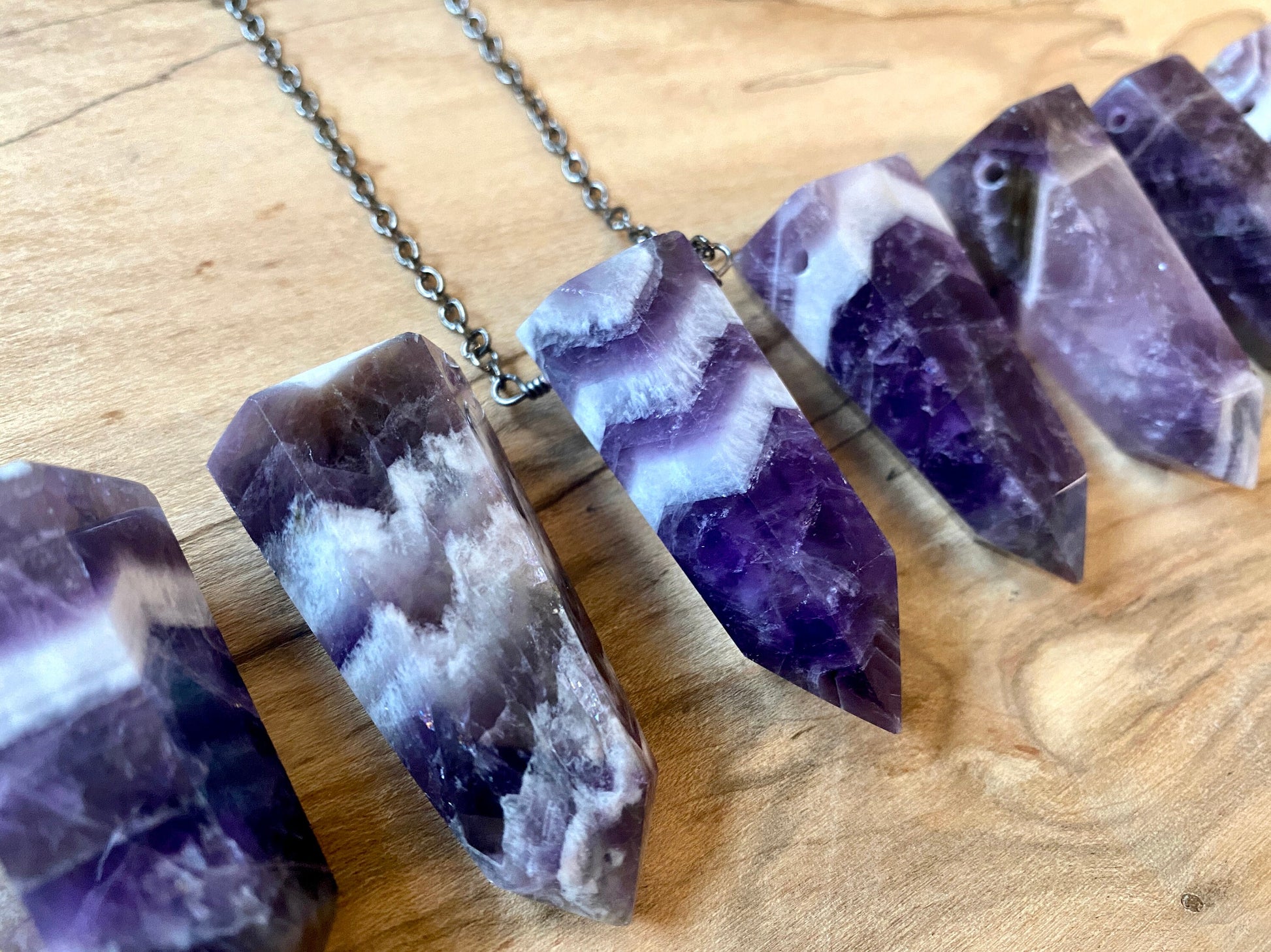 Large amethyst point necklace Chevron amethyst necklace Amethyst pendulum necklace Raw amethyst jewelry Dream amethyst point pendant