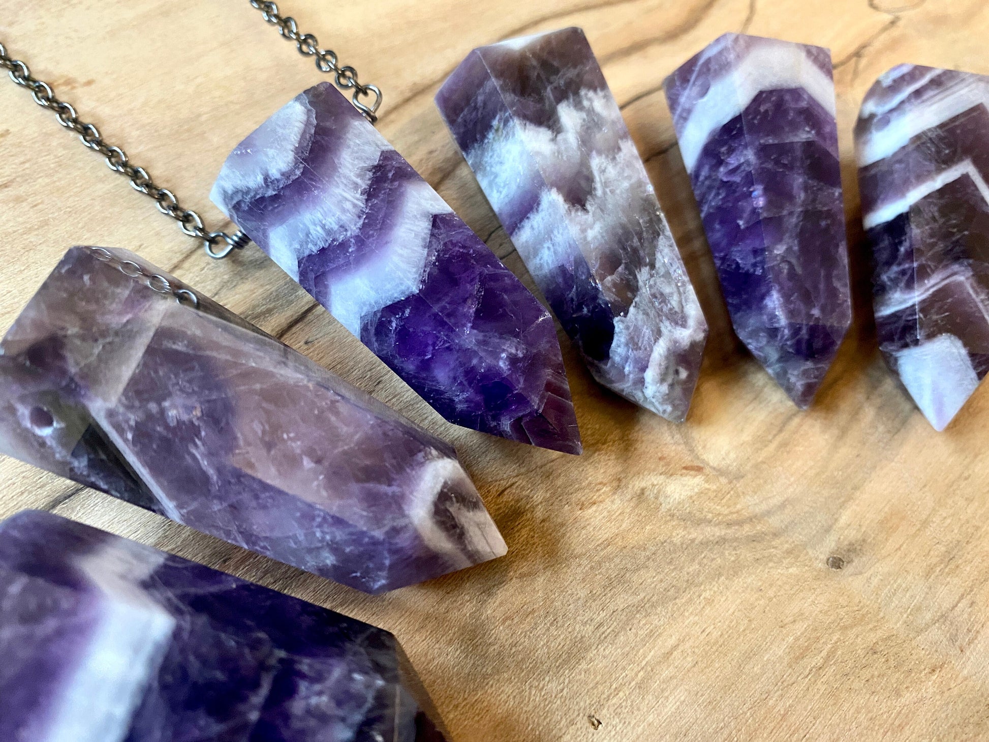 Large amethyst point necklace Chevron amethyst necklace Amethyst pendulum necklace Raw amethyst jewelry Dream amethyst point pendant