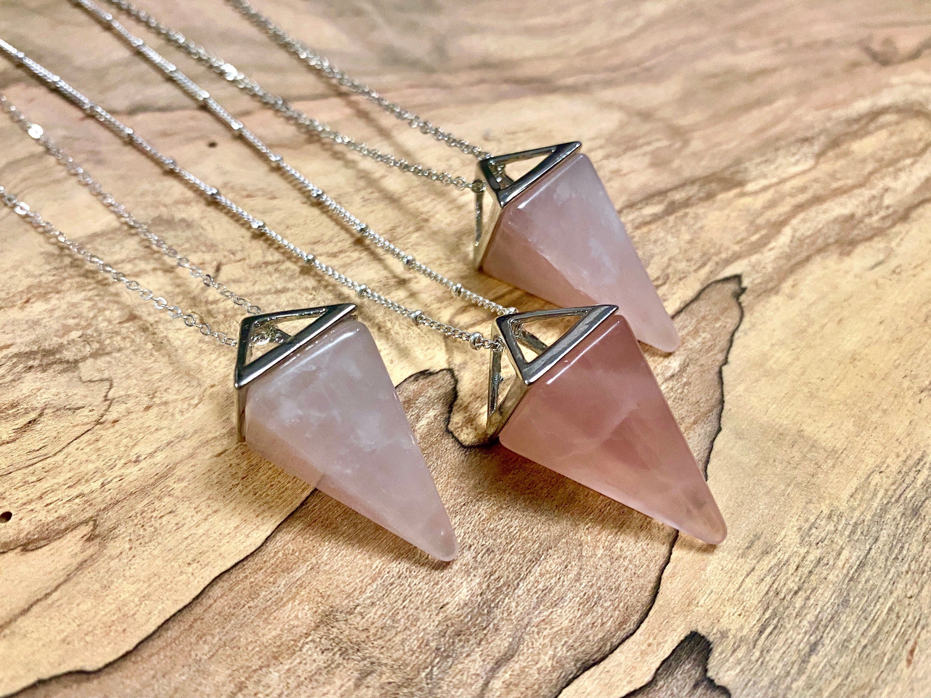 Rose quartz necklace for women Rose quartz pendulum necklace Healing crystal pendulum Rose quartz point necklace Real rose quartz jewelry