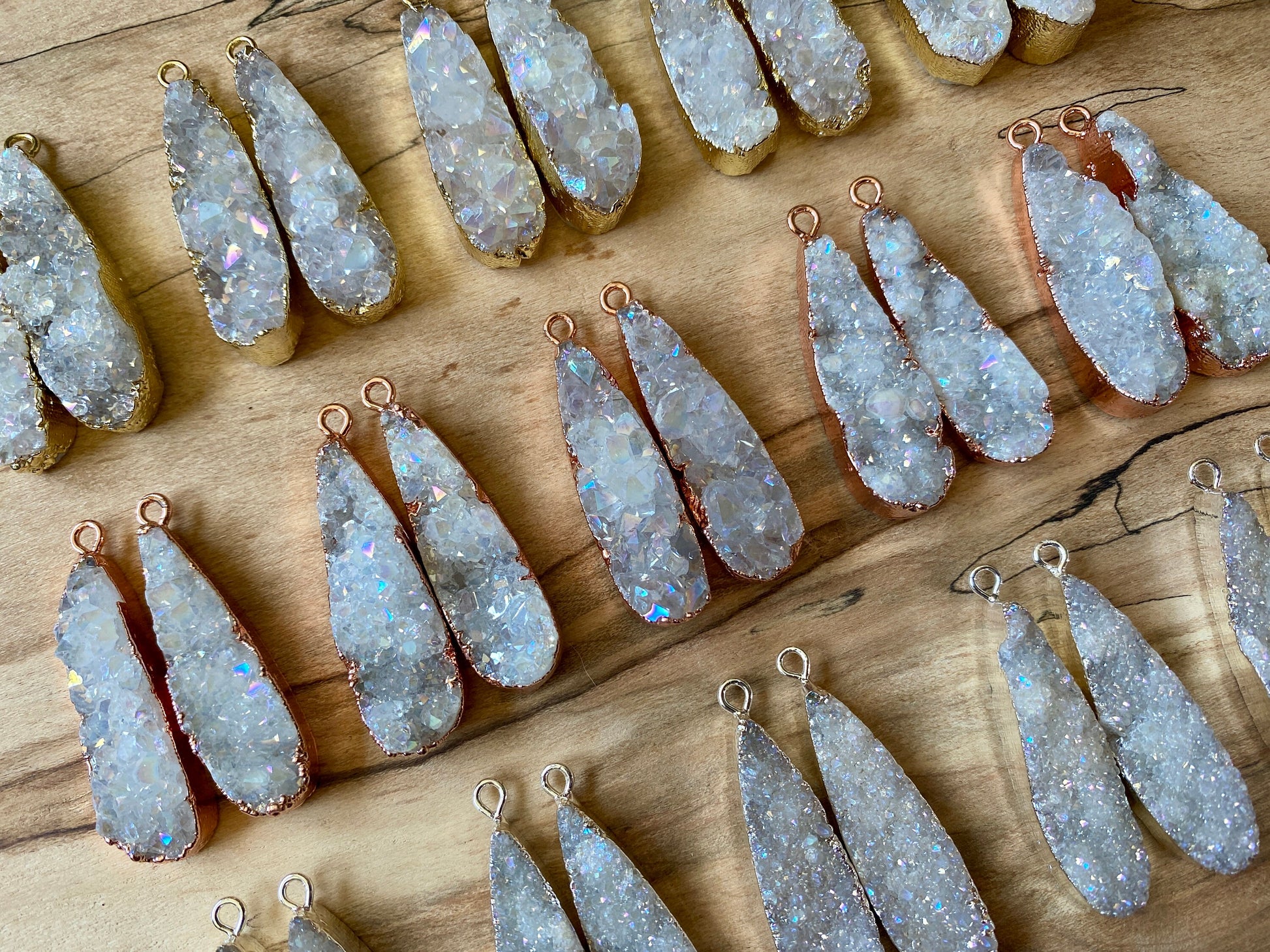 Raw druzy earrings for women Angel aura quartz earrings White druzy crystal earrings for bride Teardrop druzy earrings White geode earrings