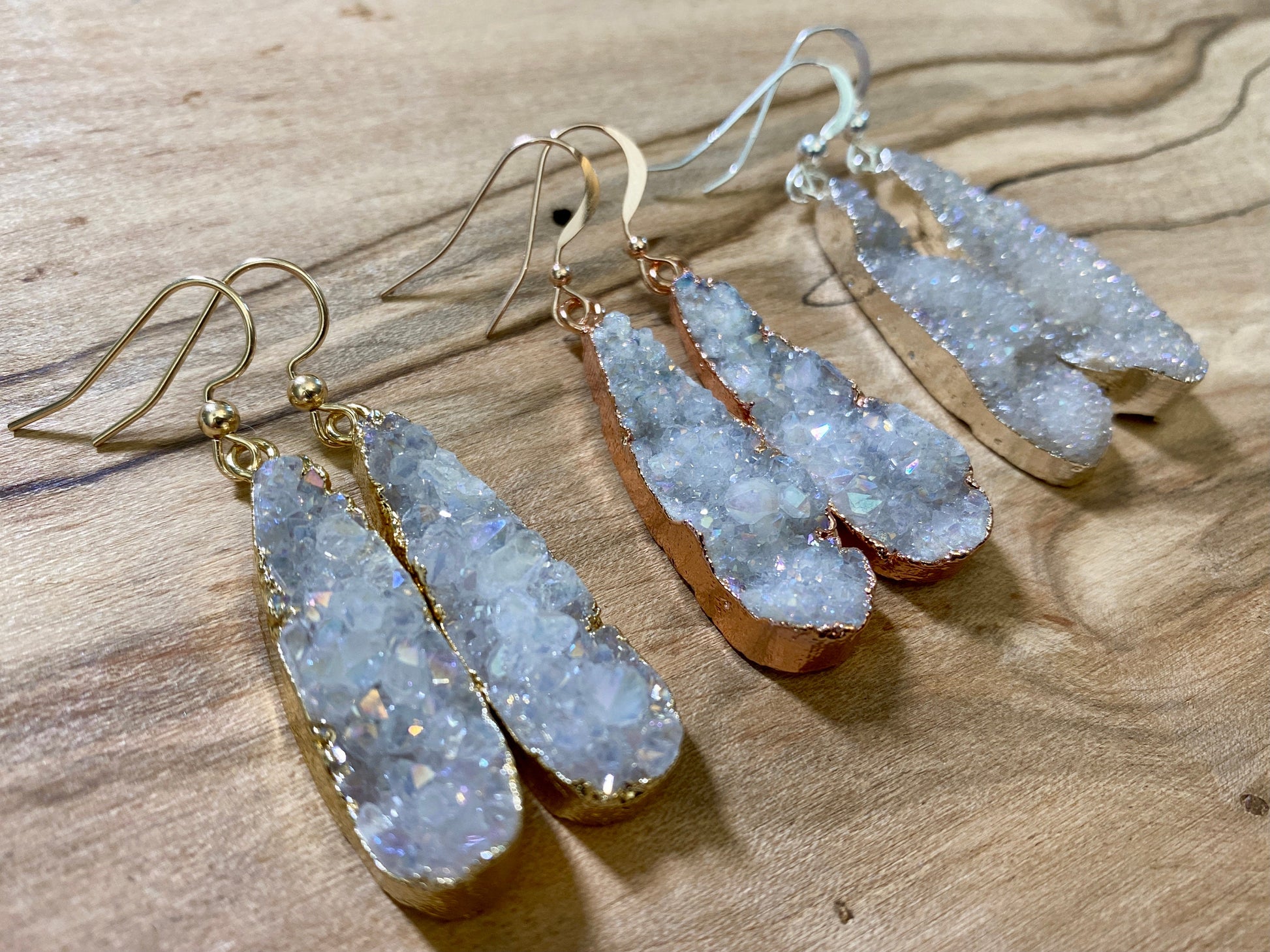 Real druzy earrings Angel aura earrings Rainbow quartz earrings White druzy earrings Angel aura quartz earrings Druzy teardrop earrings