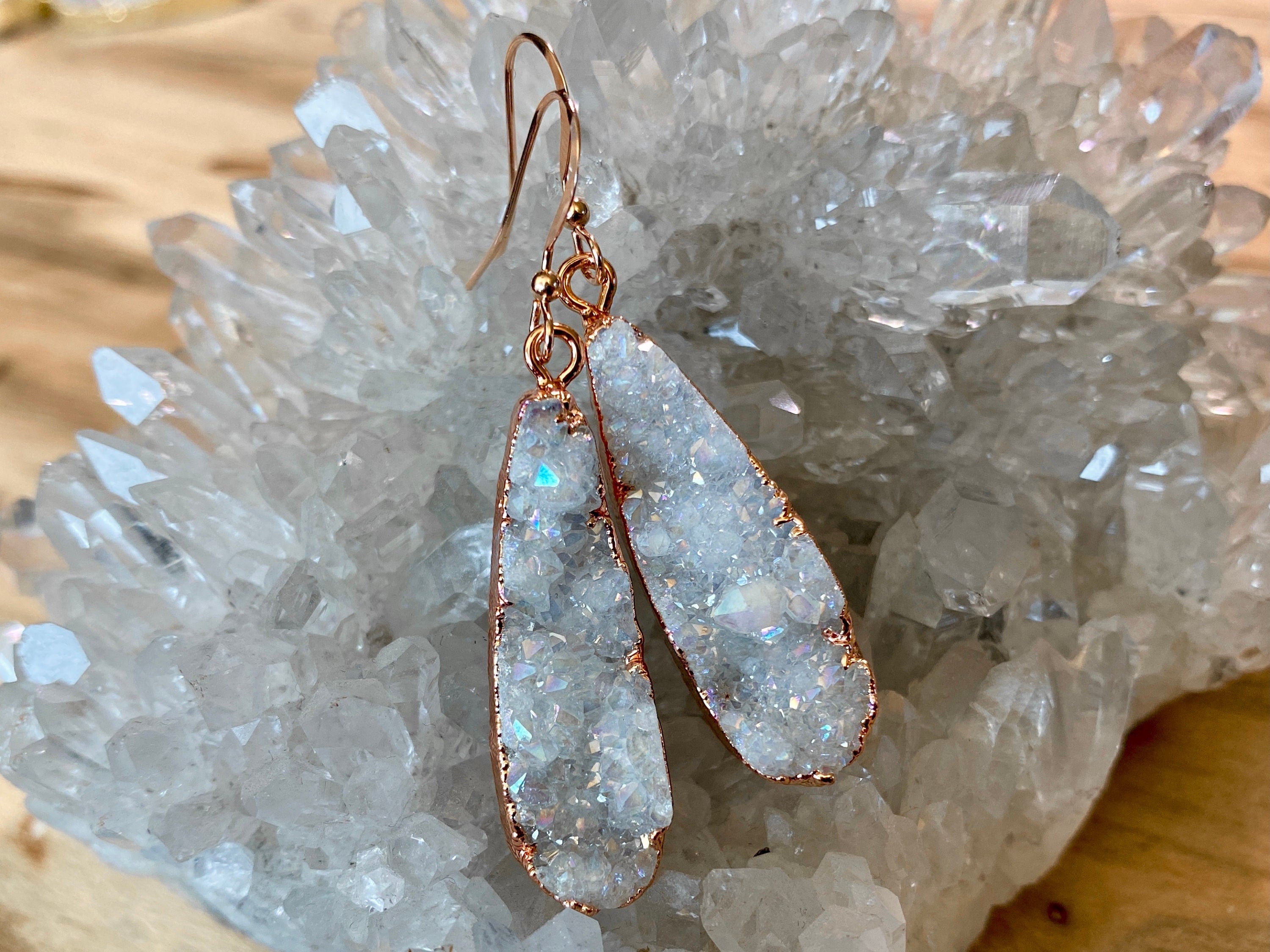 Raw druzy earrings Raw druzy jewelry Bridesmaid druzy earrings Angel aura quartz earrings Druzy drop earrings As seen on This Is Us