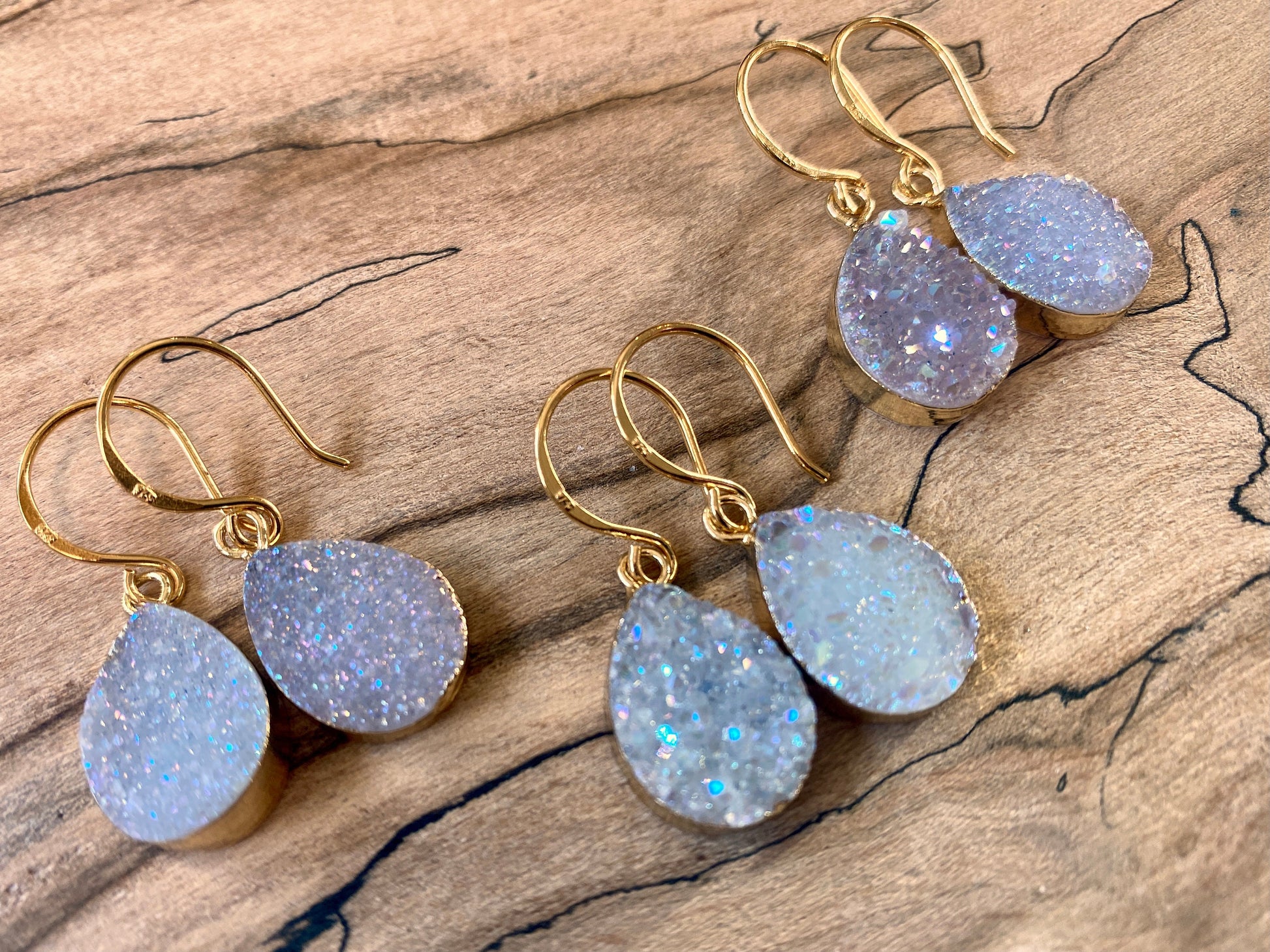 Raw druzy earrings Angel aura earrings Raw druzy jewelry Druzy geode earrings dangle drusy earrings Angel aura quartz earrings Bridesmaid