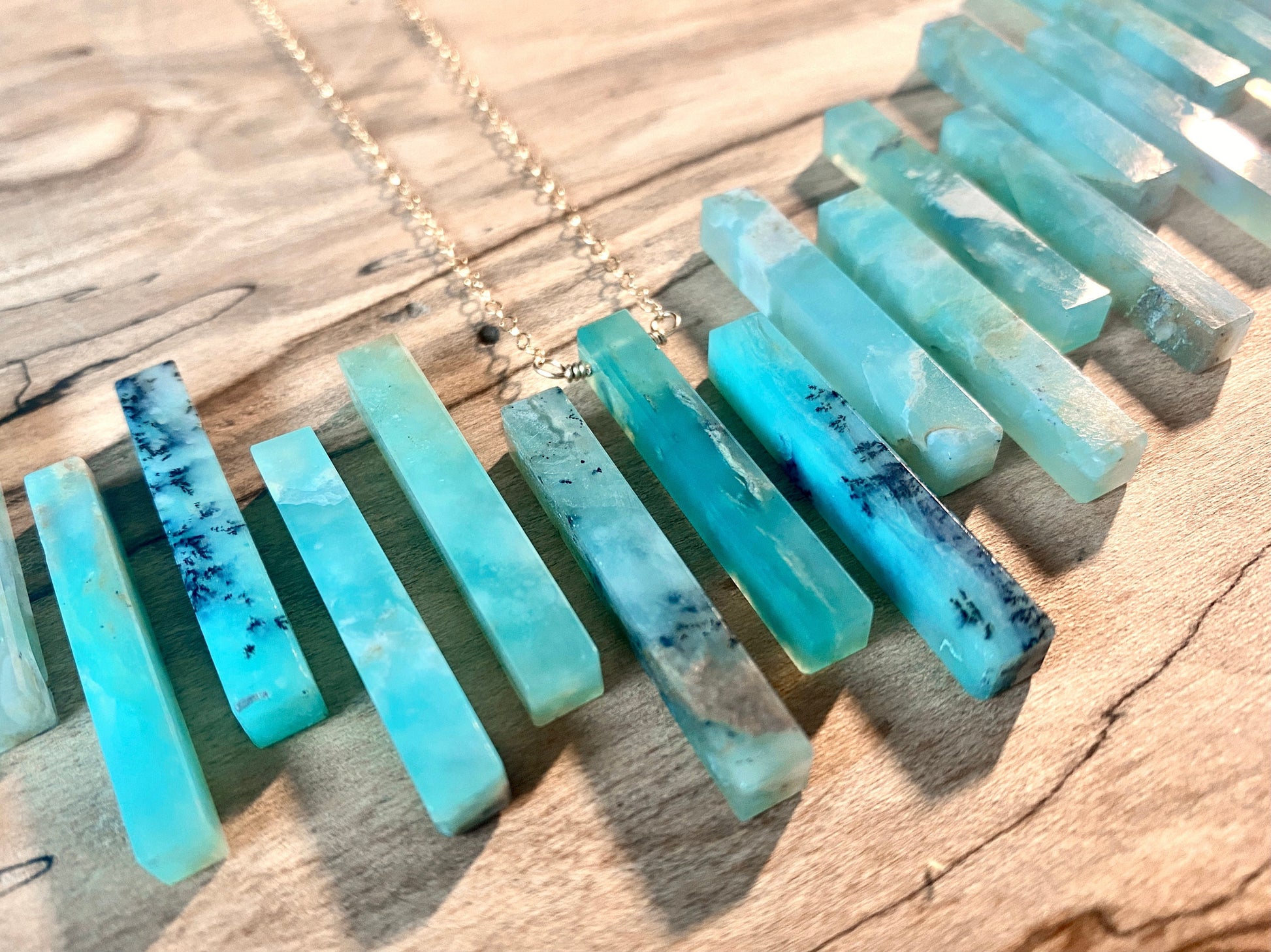 Peruvian Opal necklace for women men Green blue Peruvian Opal jewelry Raw opal necklace for her Peruvian opal pendant Opal bar necklace