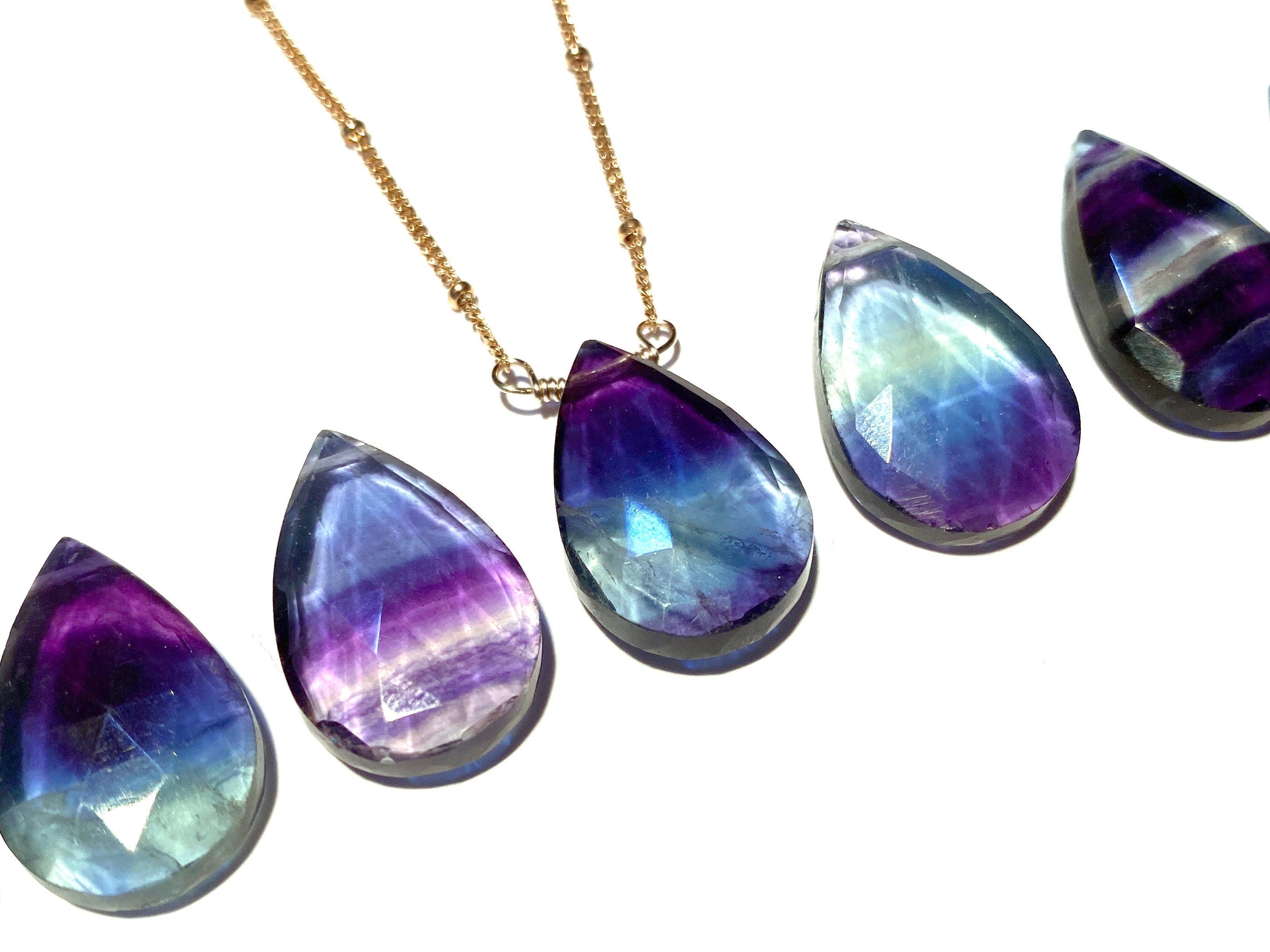 Rainbow fluorite necklace Raw fluorite crystal necklace Gemstone necklaces for women Genuine fluorite jewelry Real fluorite pendant