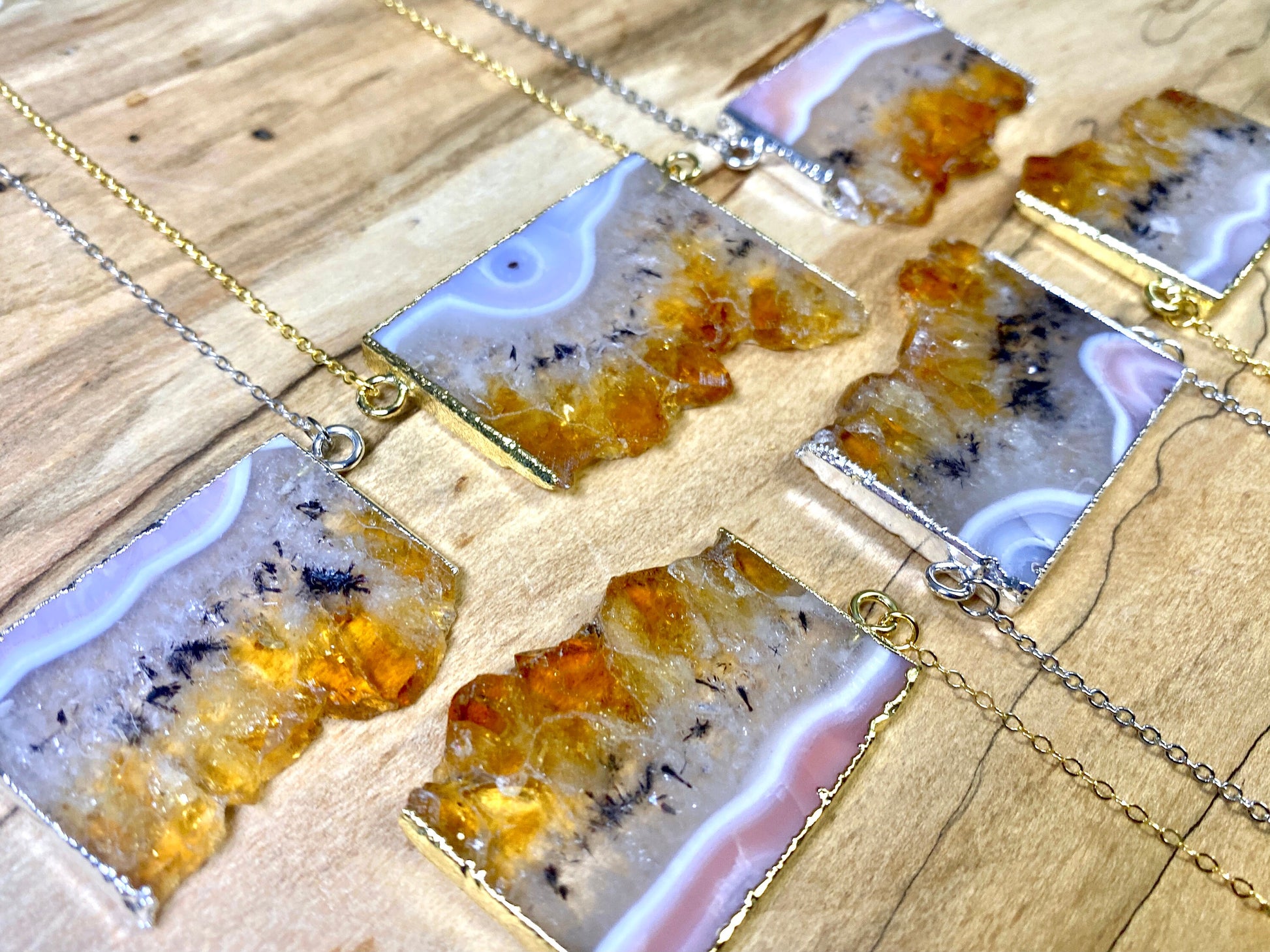 Citrine slice necklace for women Large citrine pendant Raw citrine necklace Citrine birthstone jewelry November Citrine geode necklace