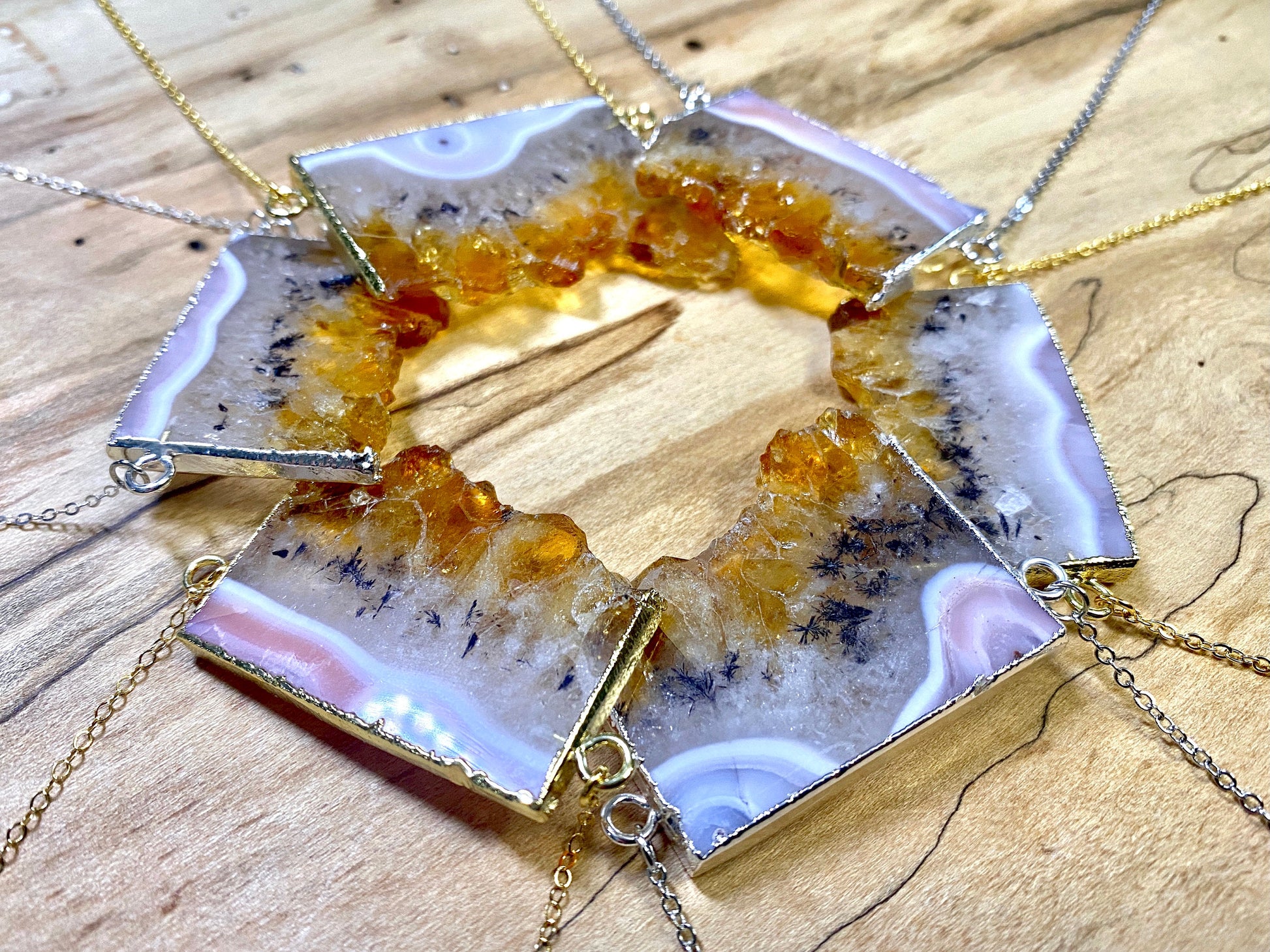 Citrine slice necklace for women Large citrine pendant Raw citrine necklace Citrine birthstone jewelry November Citrine geode necklace
