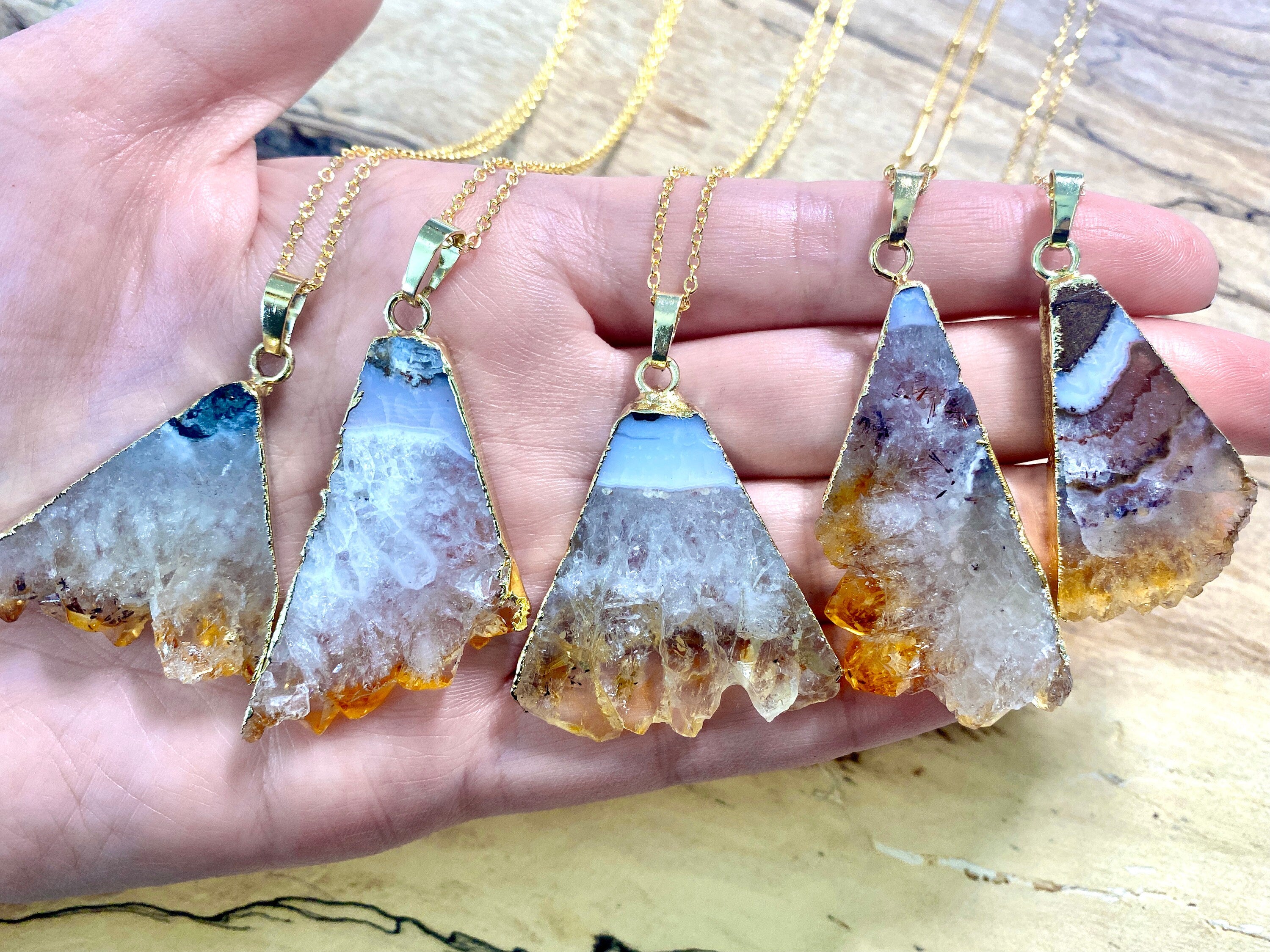 Raw Citrine necklace Natural citrine cluster Genuine citrine point Raw citrine jewelry Yellow citrine crystal necklace Geode slice necklace
