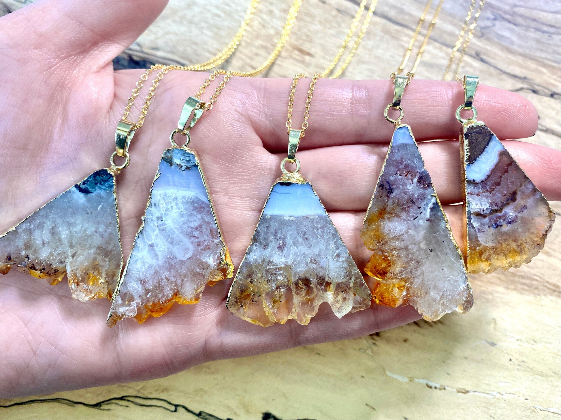 Raw Citrine necklace Natural citrine cluster Genuine citrine point Raw citrine jewelry Yellow citrine crystal necklace Geode slice necklace