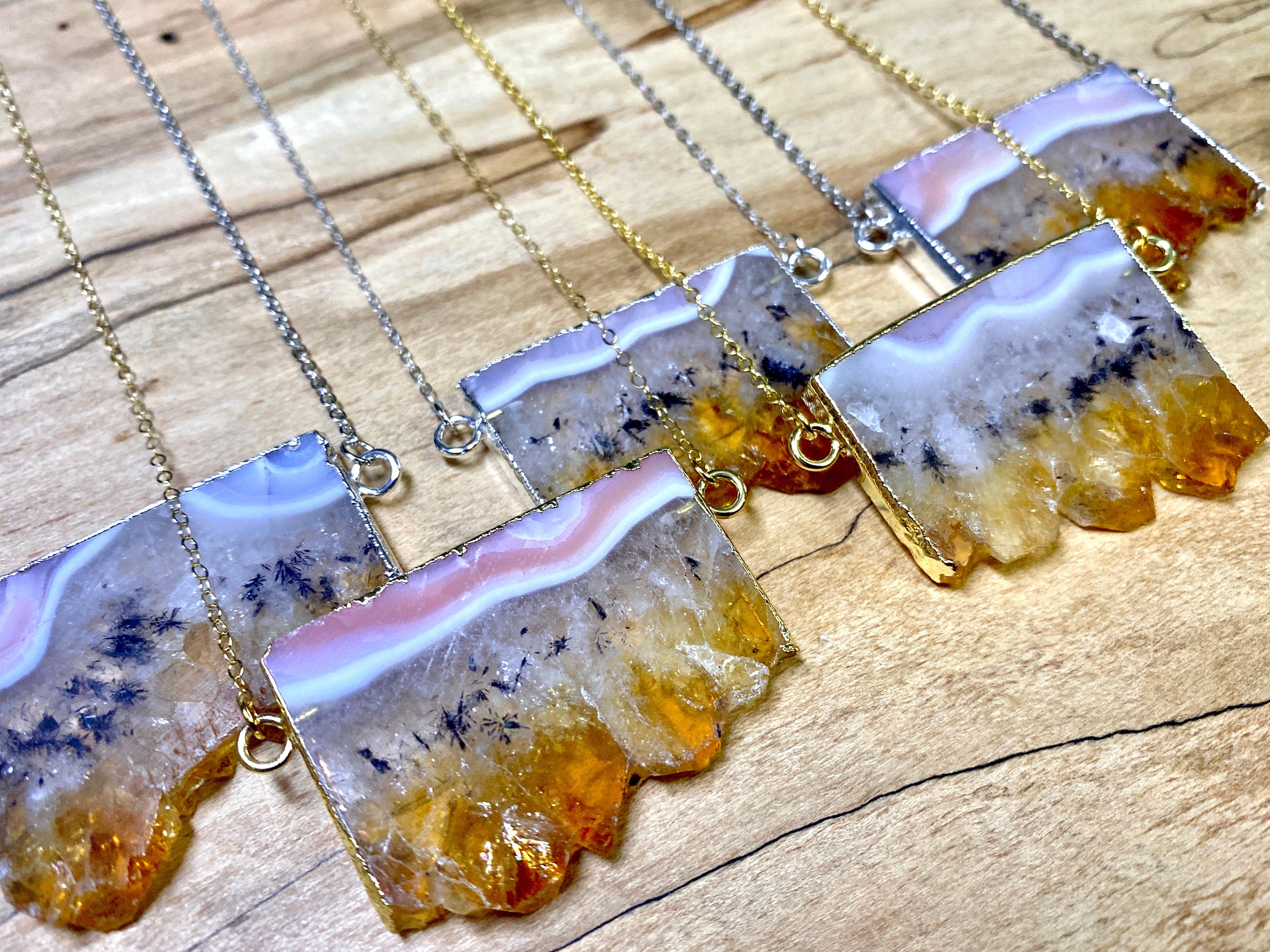Citrine slice necklace for women Large citrine pendant Raw citrine necklace Citrine birthstone jewelry November Citrine geode necklace