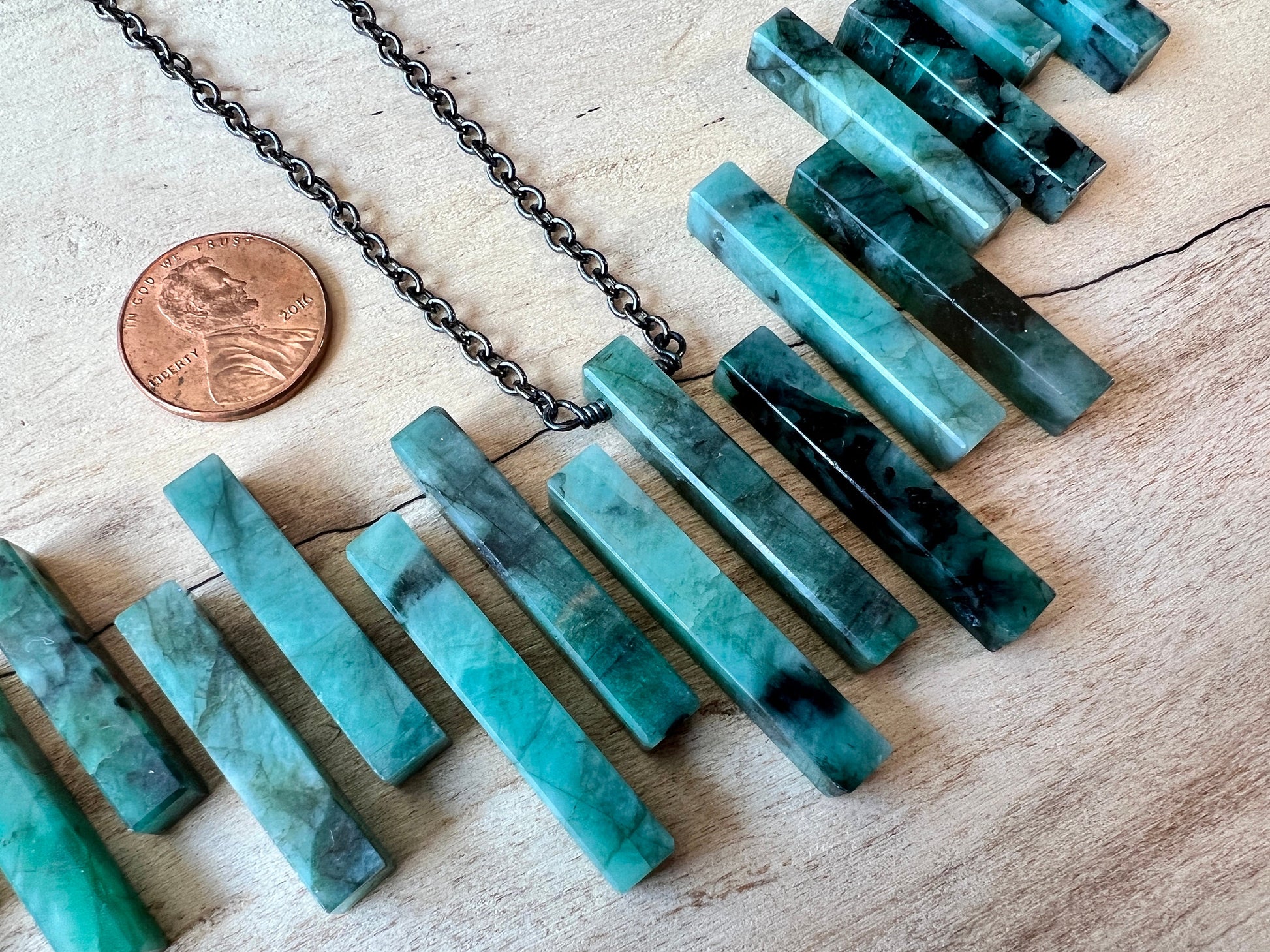 Raw emerald necklace for men women Couples necklace Mens emerald jewelry Real emerald bar necklace Gift for boyfriend girlfriend necklace