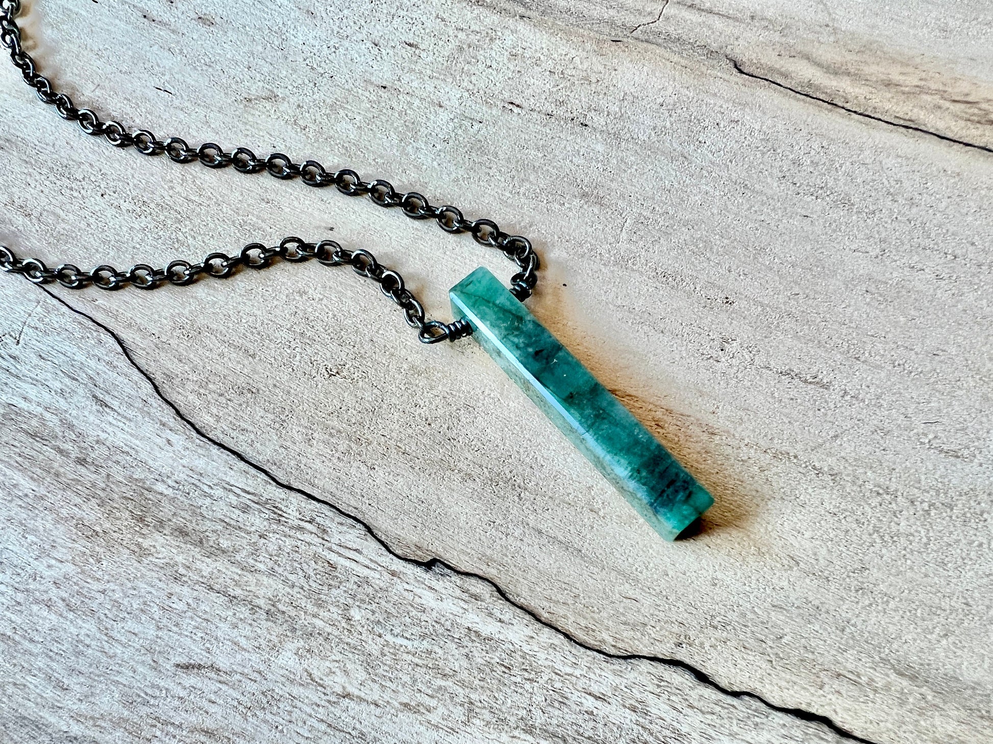 Raw emerald necklace for men women Couples necklace Mens emerald jewelry Real emerald bar necklace Gift for boyfriend girlfriend necklace