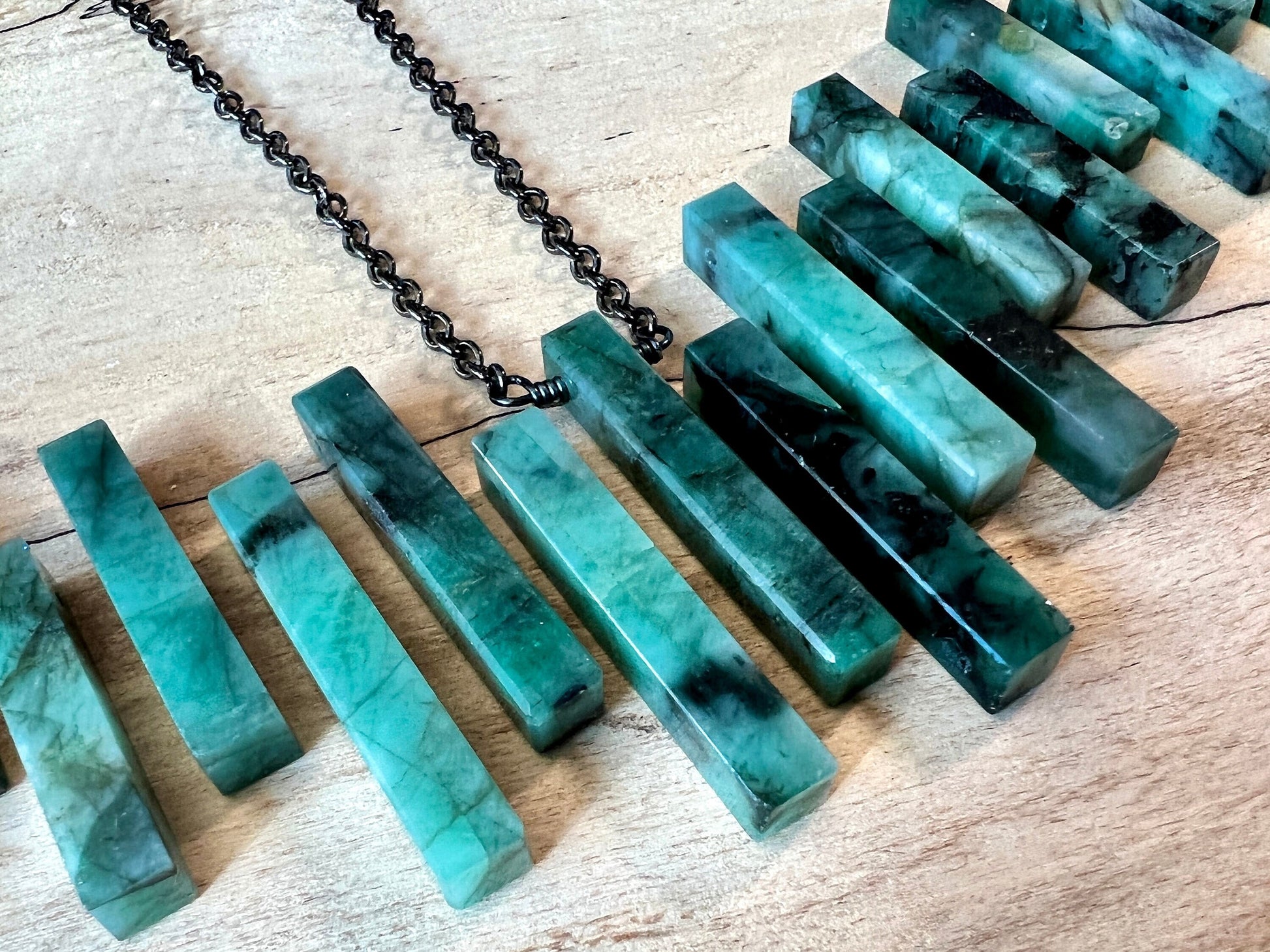 Raw emerald necklace for men women Couples necklace Mens emerald jewelry Real emerald bar necklace Gift for boyfriend girlfriend necklace